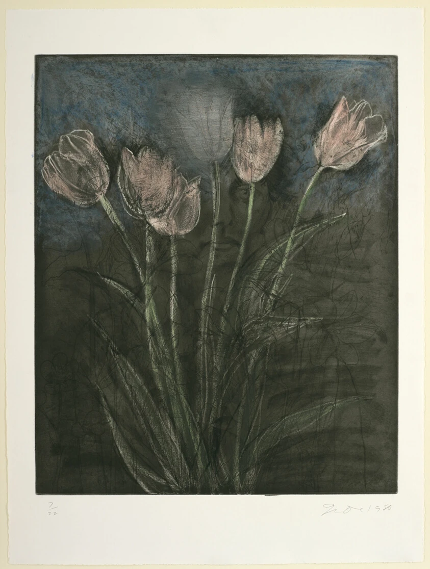 Nancy Outside in July IX: March in Paris (Tulips) by Jim Dine