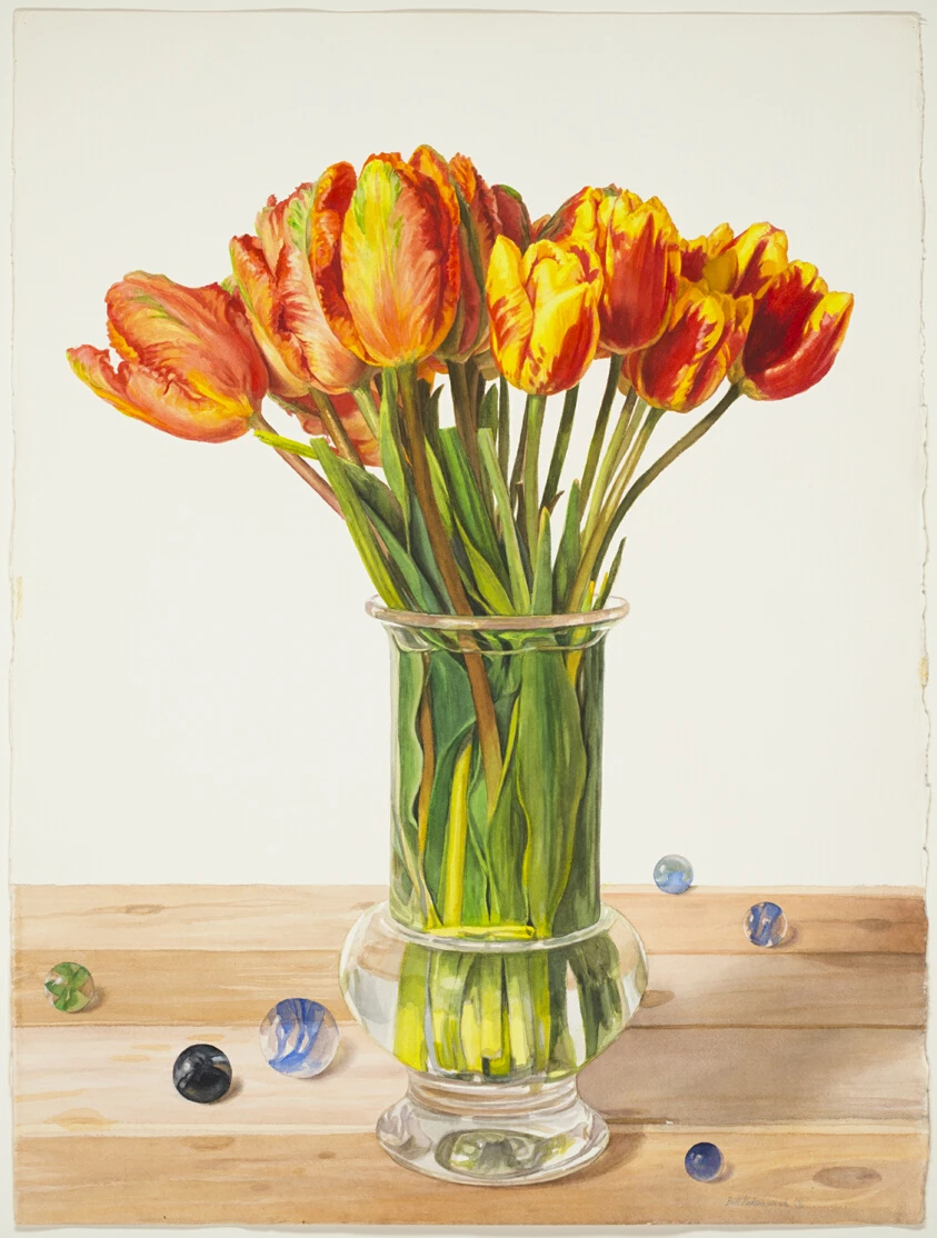 Tulips in Vase with Marbles by Bill Vuksanovich