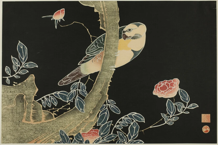 Rose and Parrot by Ito Jakuchu