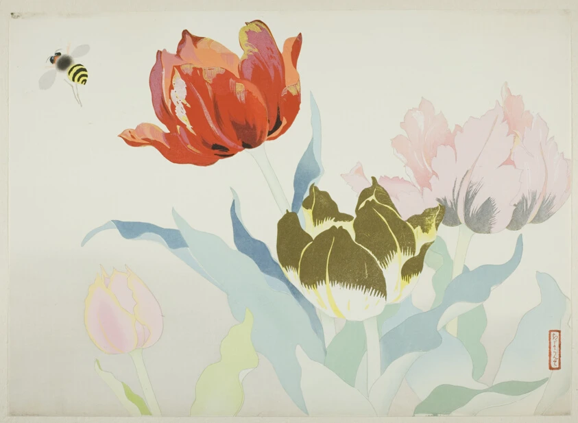 Tulips and Bee by Endô Kyôzô