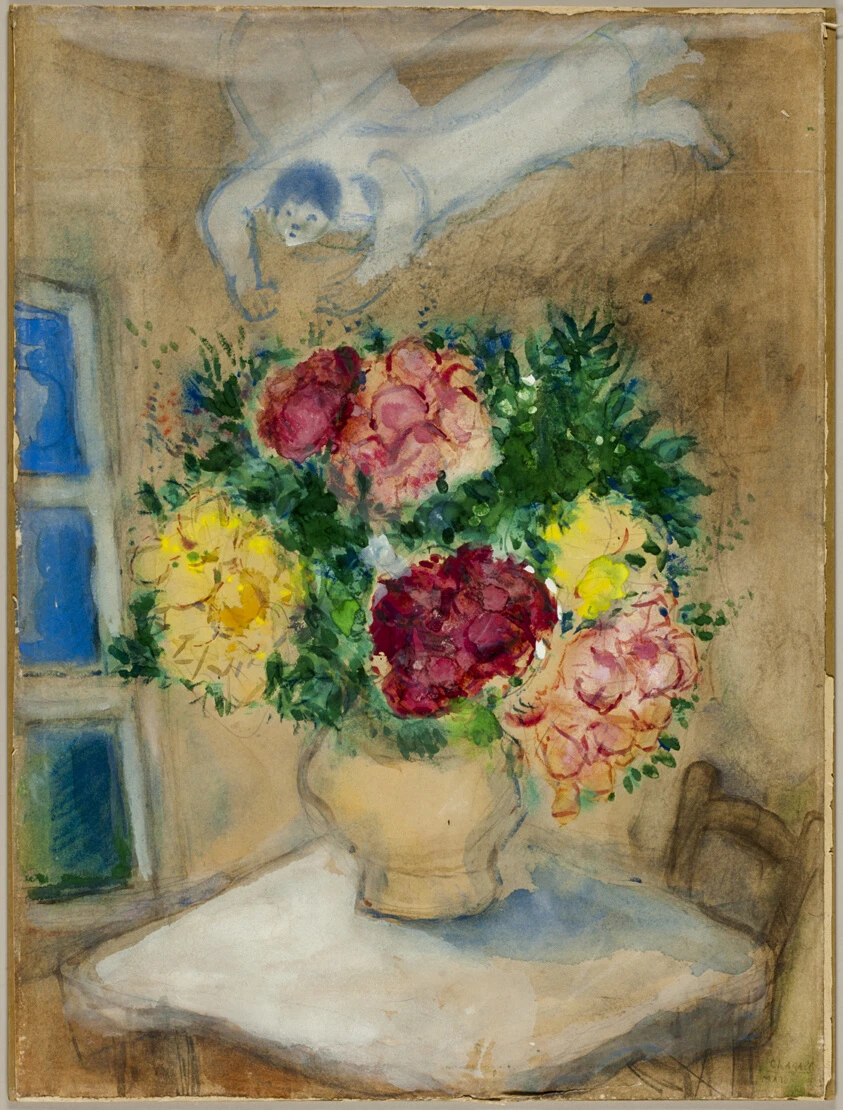 Angel Over a Table with Flowers by Marc Chagall