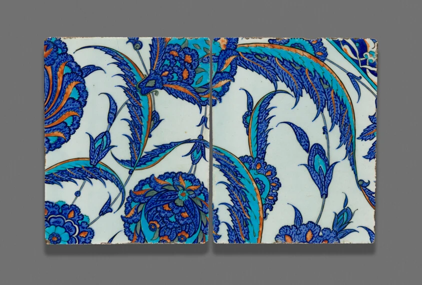 Pair of Tiles with Floral Design by Islamic