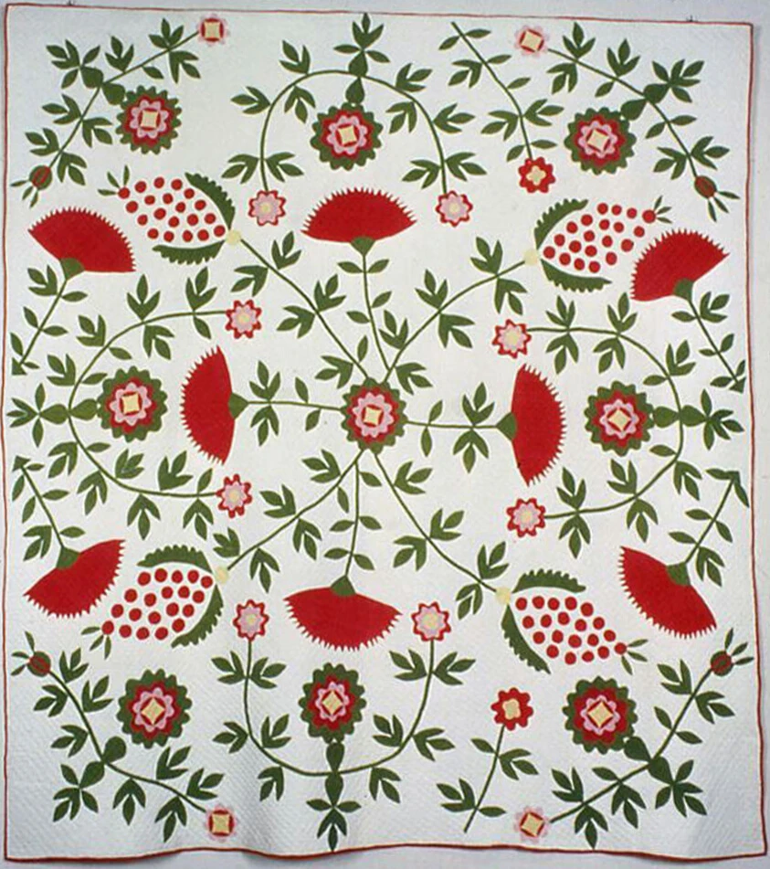 "Cockscomb, Rose Tree, and Pineapple" Quilt
