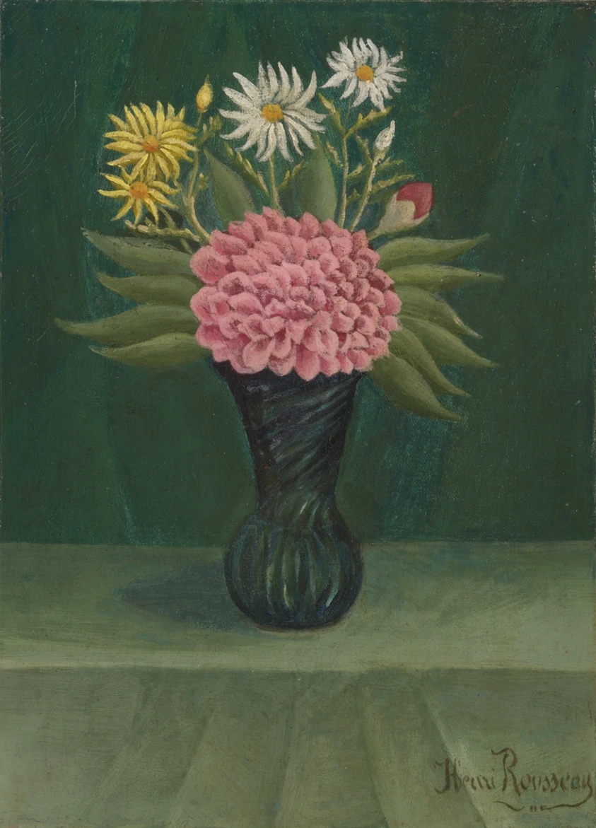Dahlia and Daisies in a Vase by Henri Rousseau