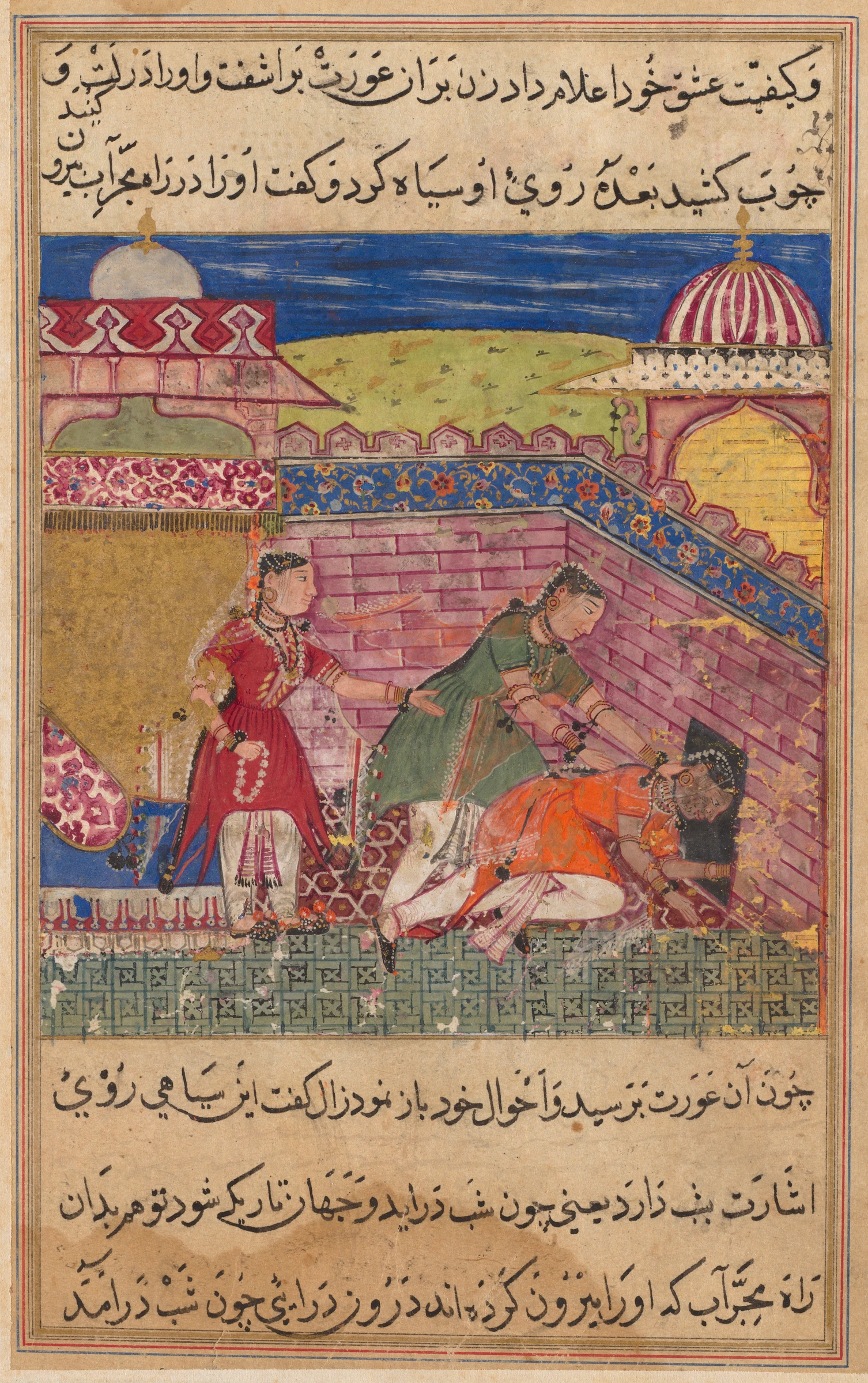 The deceitful wife ejects the procuress after blackening her face, from a Tuti-nama (Tales of a Parrot): Eighth Night by Shravana