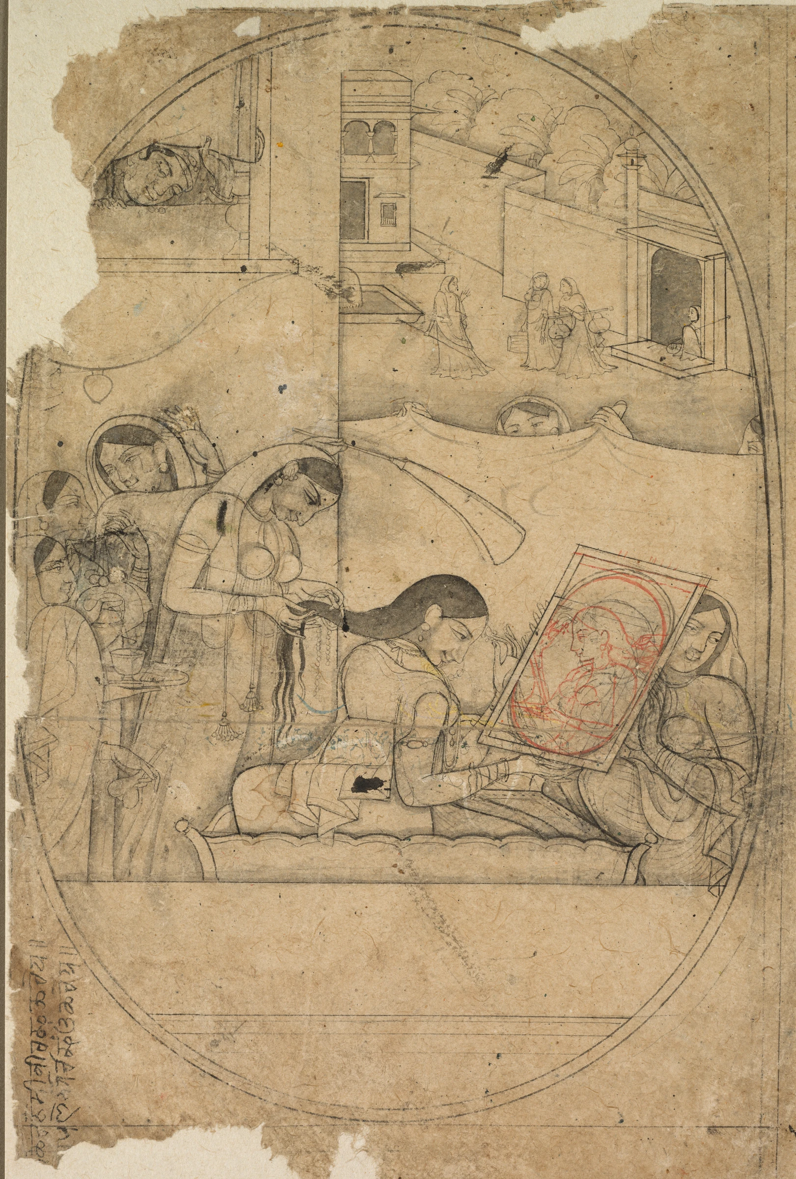 Radha's hair being dressed