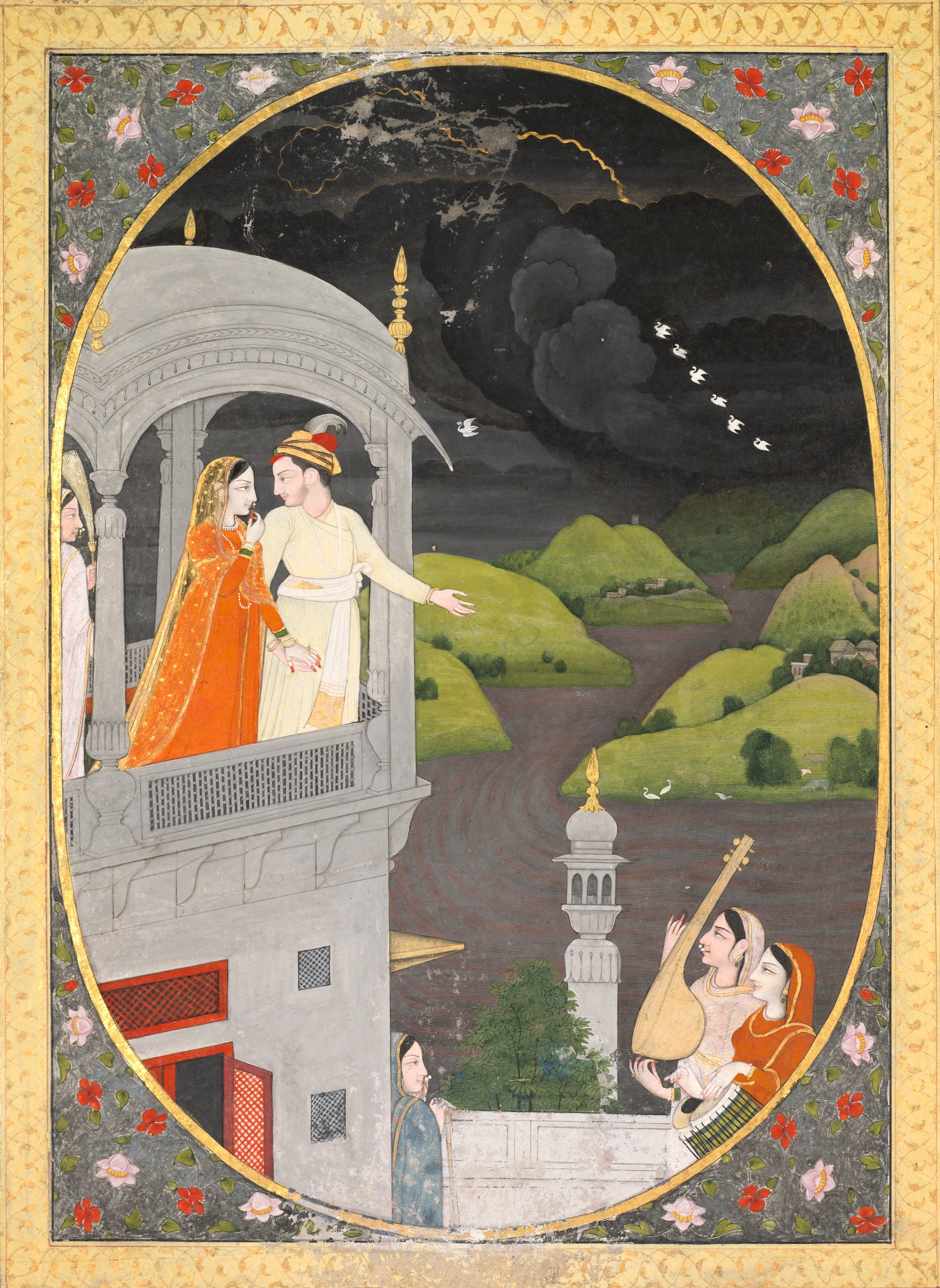 Royal lovers watching rain clouds: The month of Bhadon, from a Barahmasa