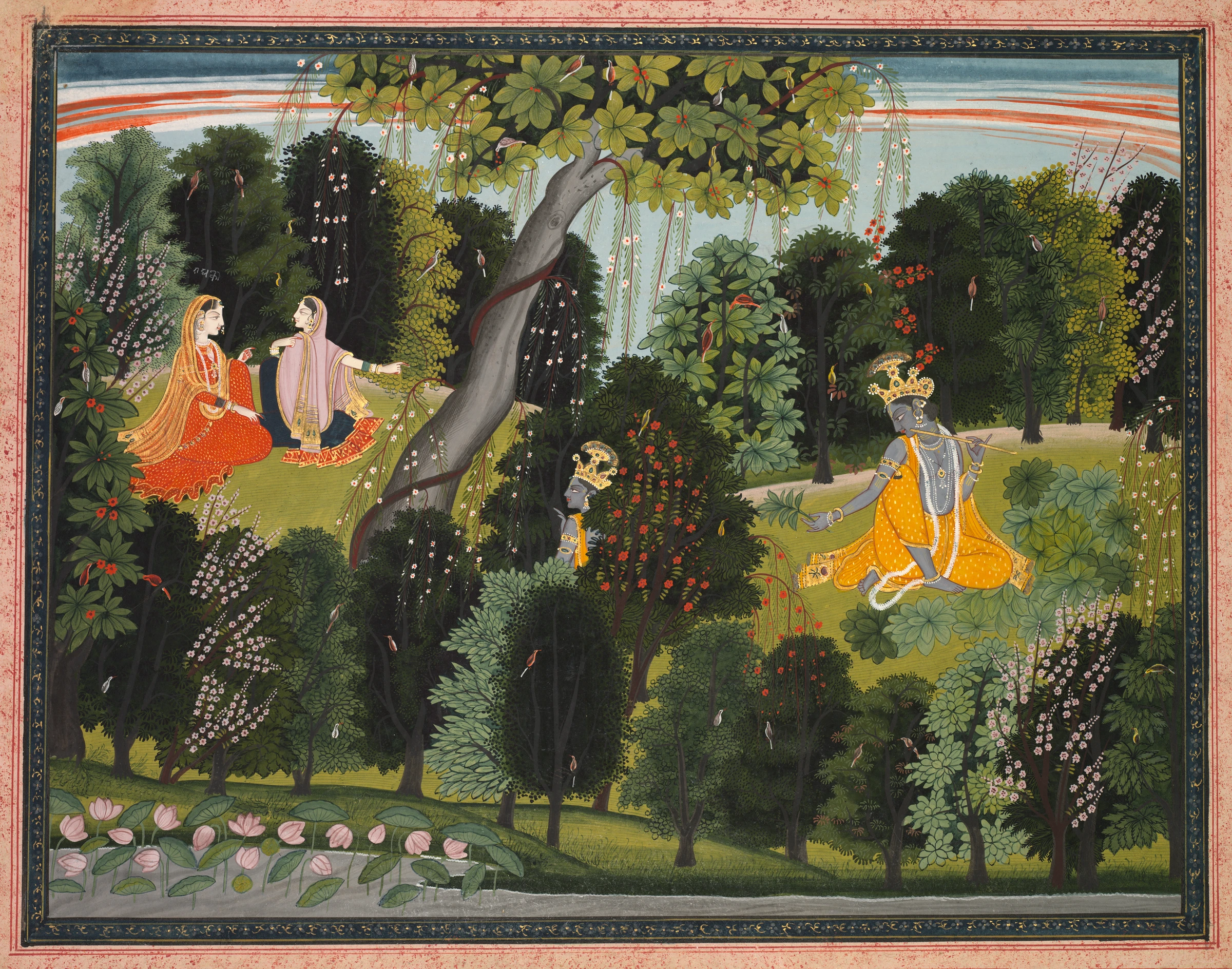 Sakhi persuades Radha to meet Krishna, from a Gita Govinda (Song of the Cowherd) of Jayadeva by Purkhu