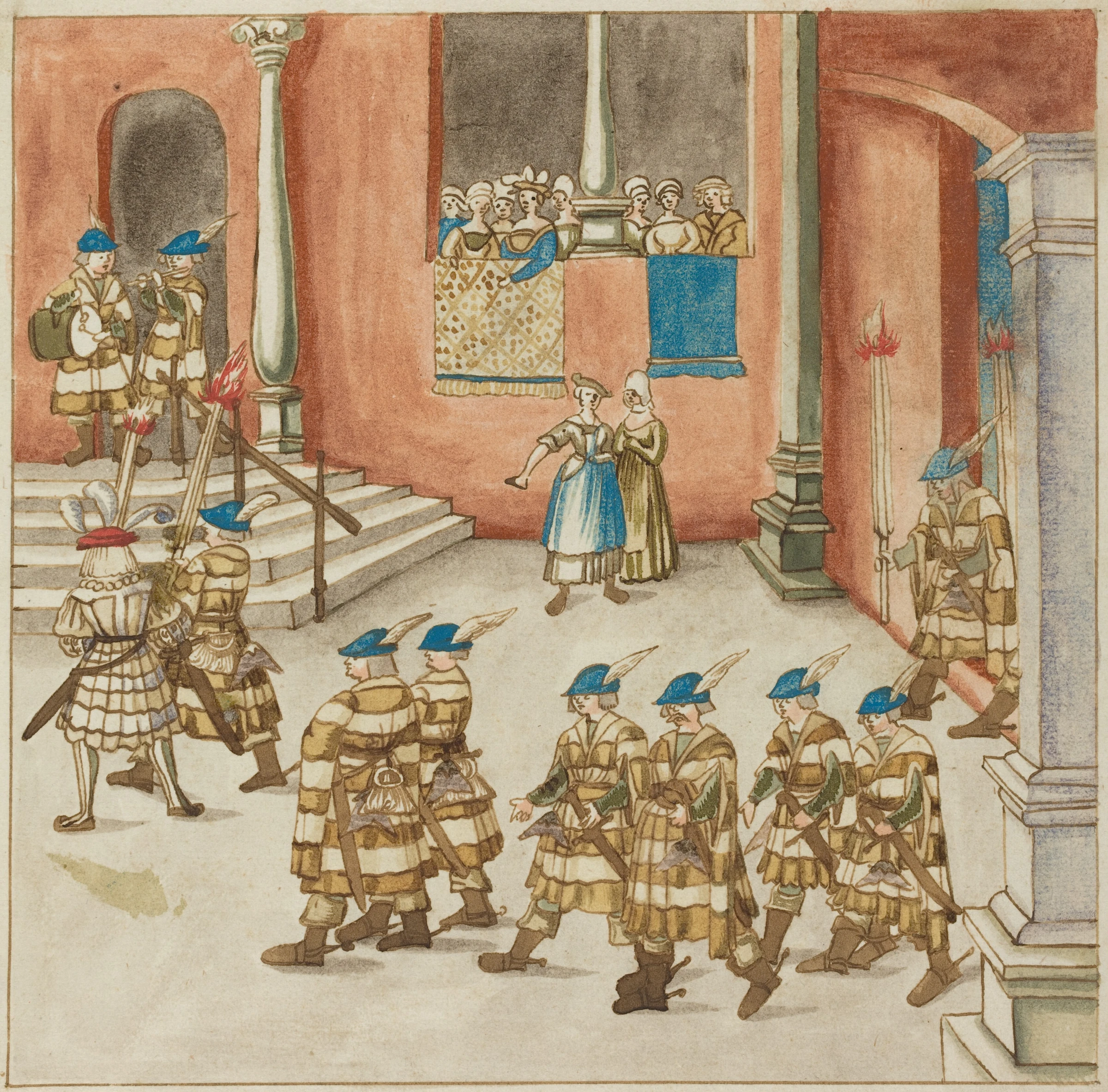 procession of knights viewed by ladies on a balcony 1964.8.1764