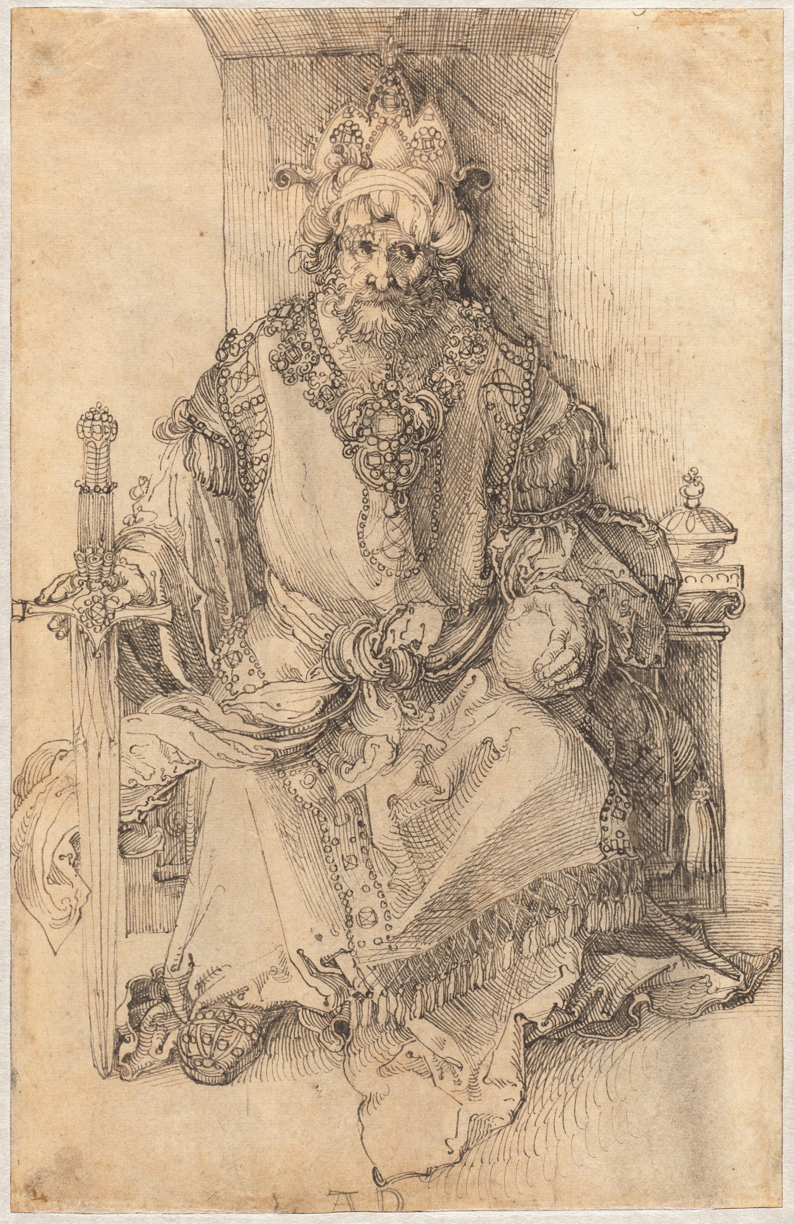 an eastern ruler seated on his throne 1972.22.1.a