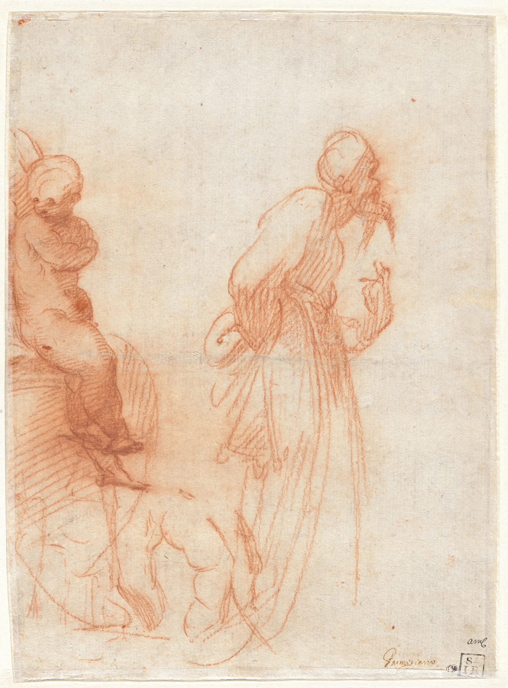 a) studies of figures and a hand (recto); b) studies of a bull (verso) 2021.38.1.a b