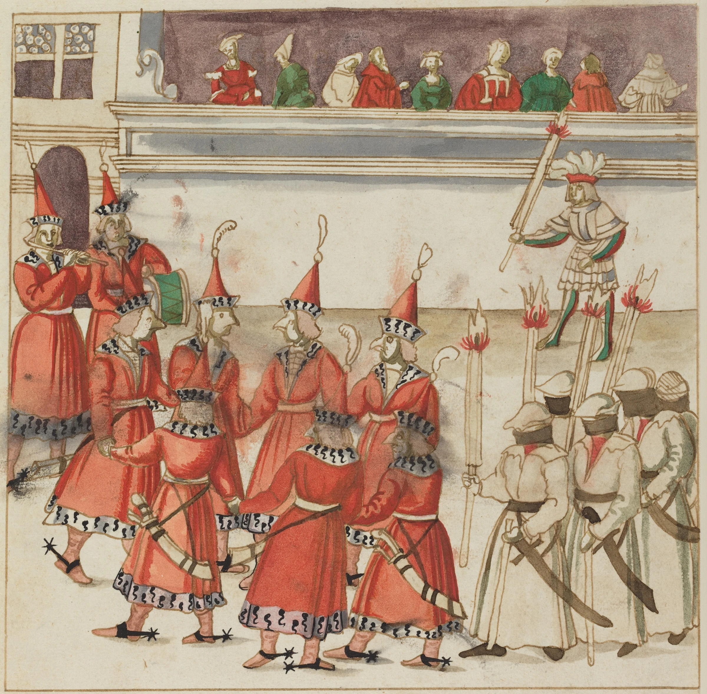 seven men in red gathered in a circle 1964.8.1768