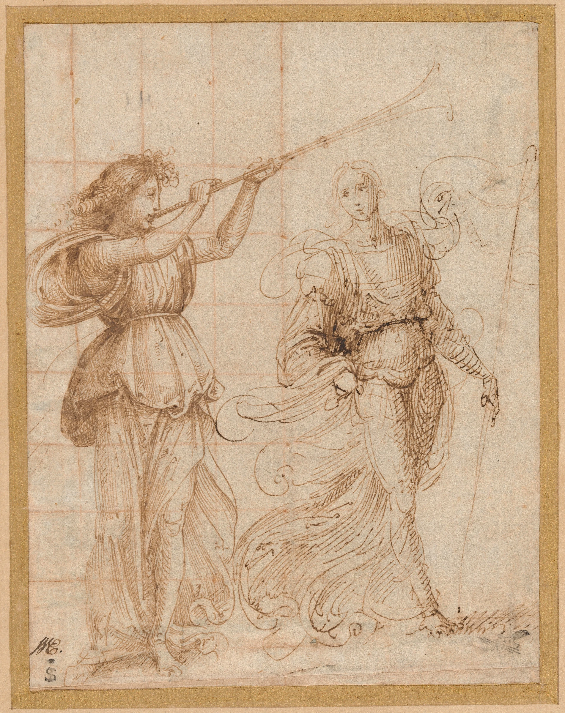 one angel blowing a trumpet, and another holding a standard 2006.11.5