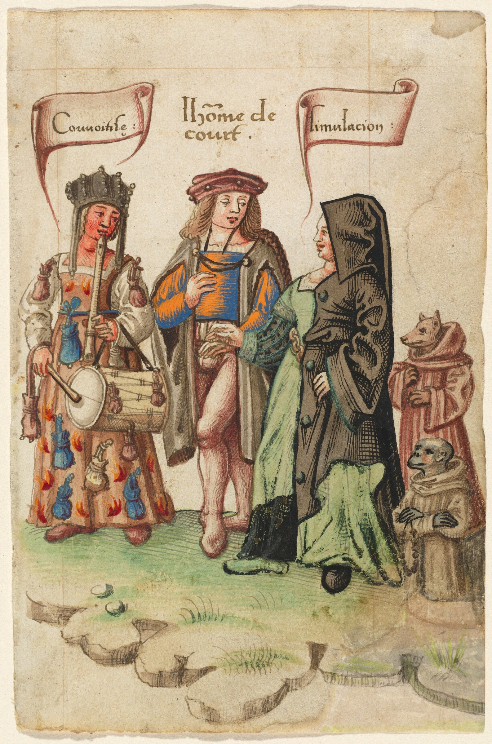 a courtier standing between covetousness and dissimulation fol. 14 recto 2006.11.31
