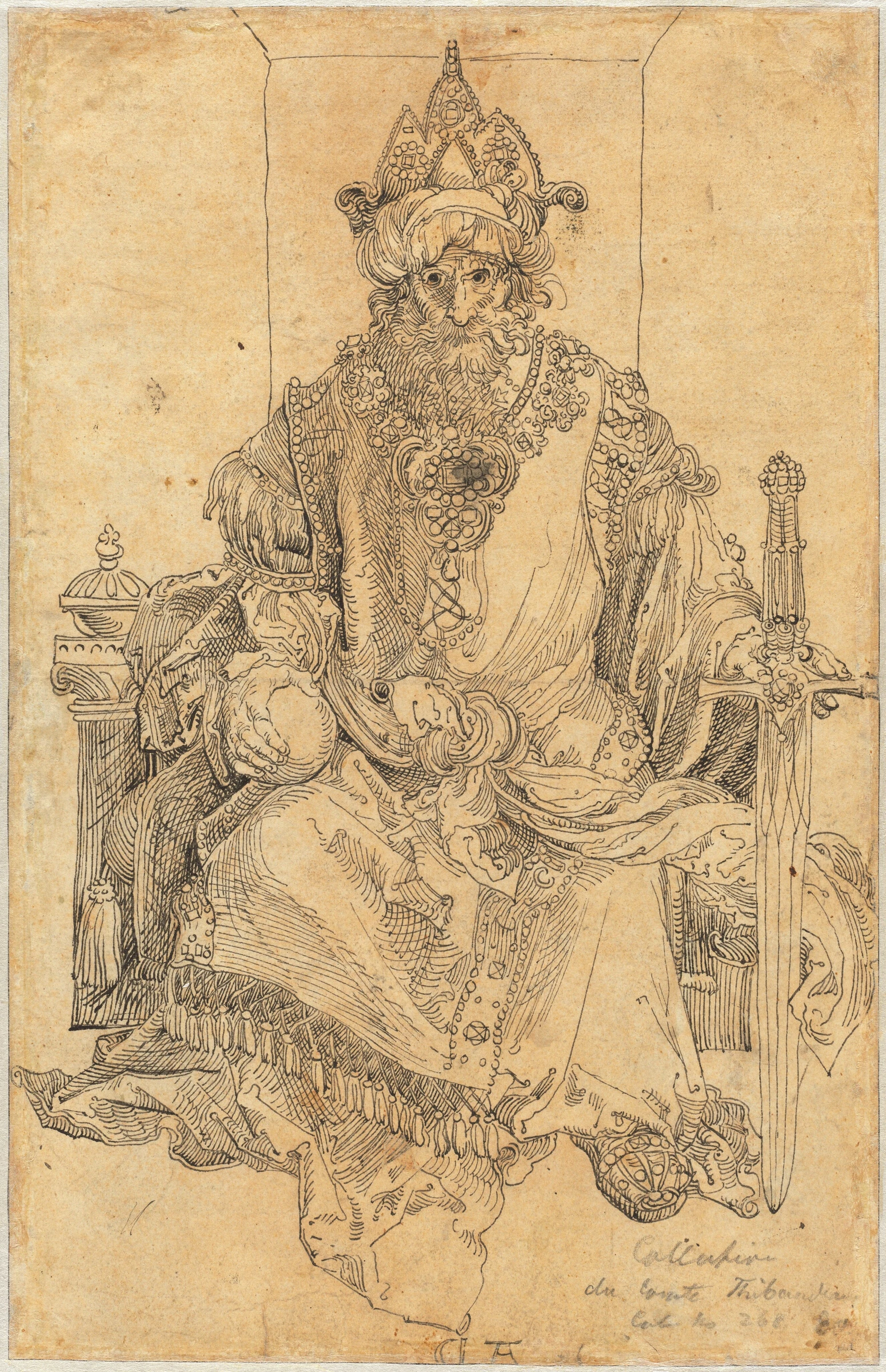 an eastern ruler seated on his throne 1972.22.1.b