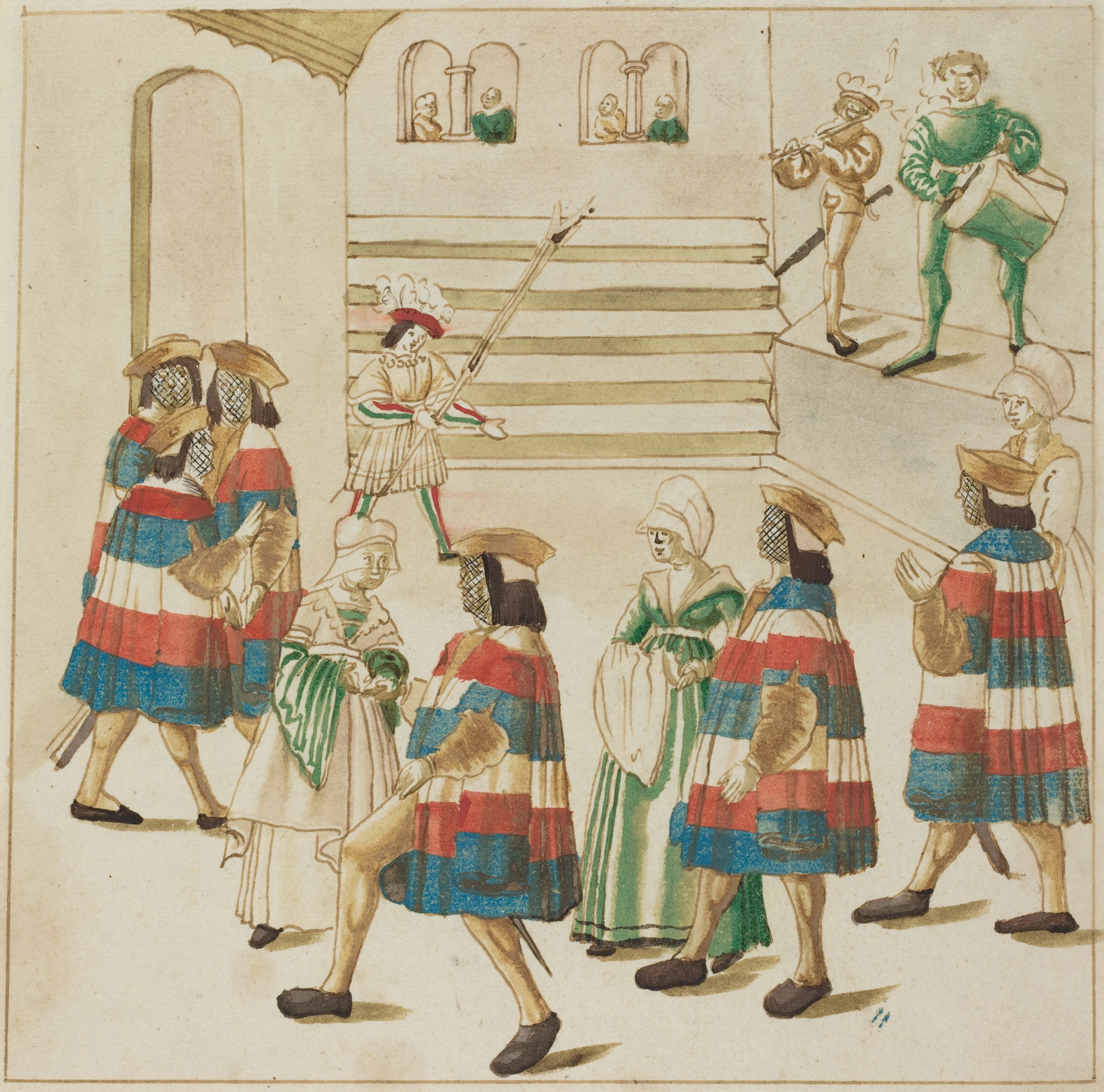 men in red, white and blue dancing with their partners 1964.8.1769