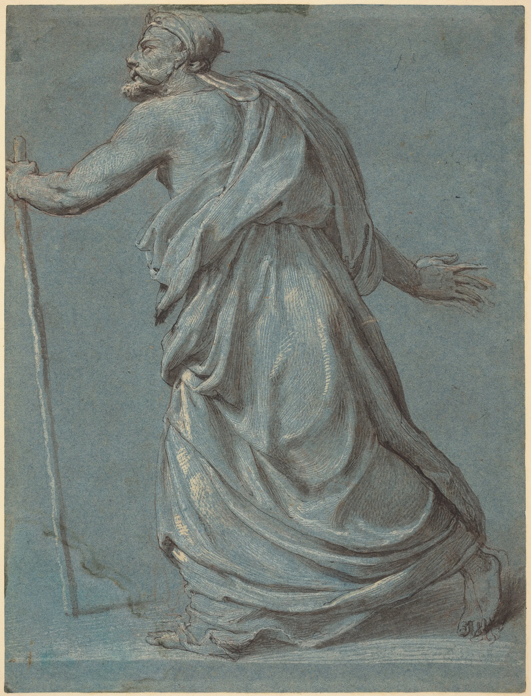 study of a man walking towards the left holding a staff 1971.24.1