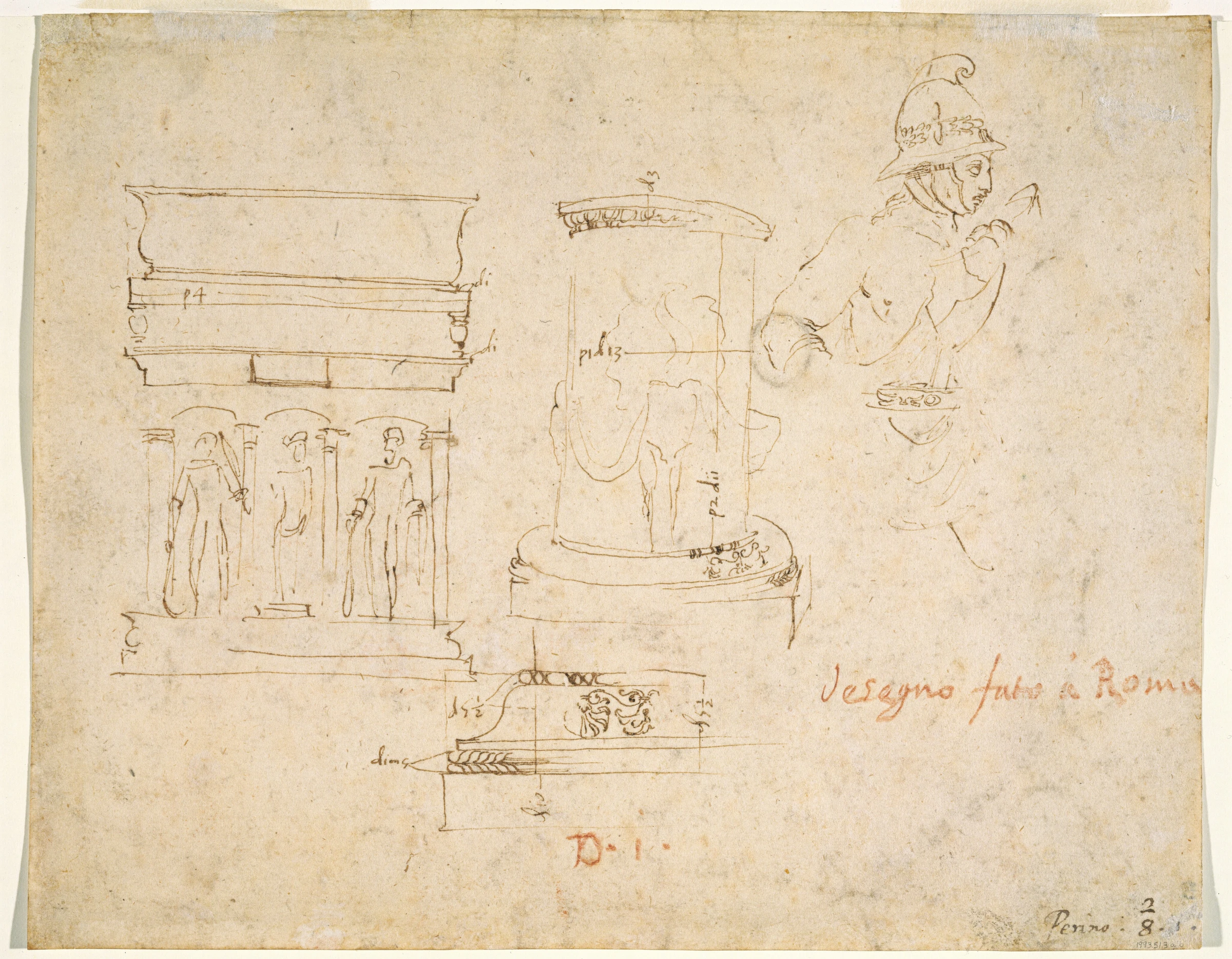 architectural details and a soldier verso 1993.51.3.b