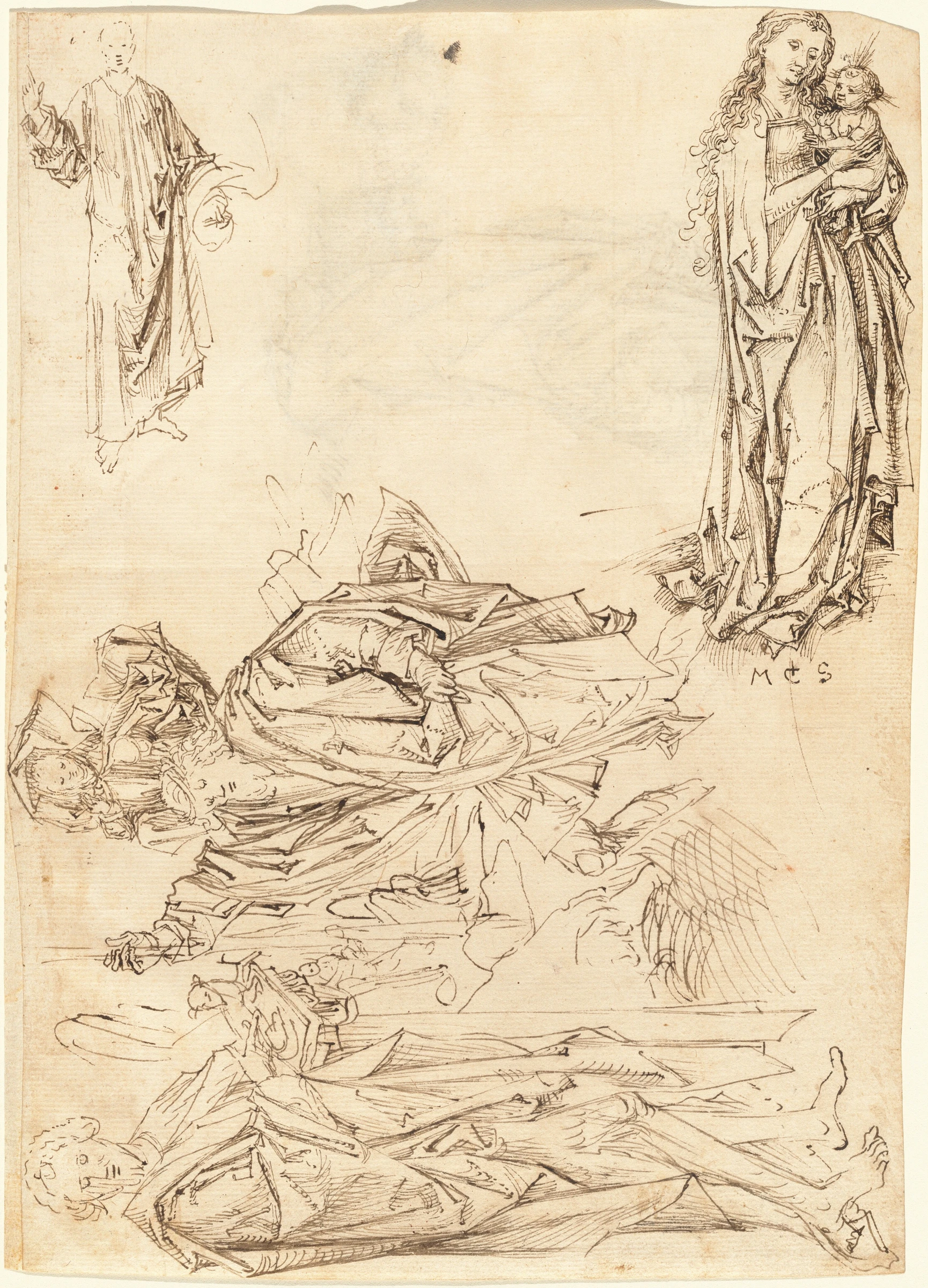 saint christopher, saint john the baptist, the virgin and child, and christ blessing (recto) 2015.98.2.a