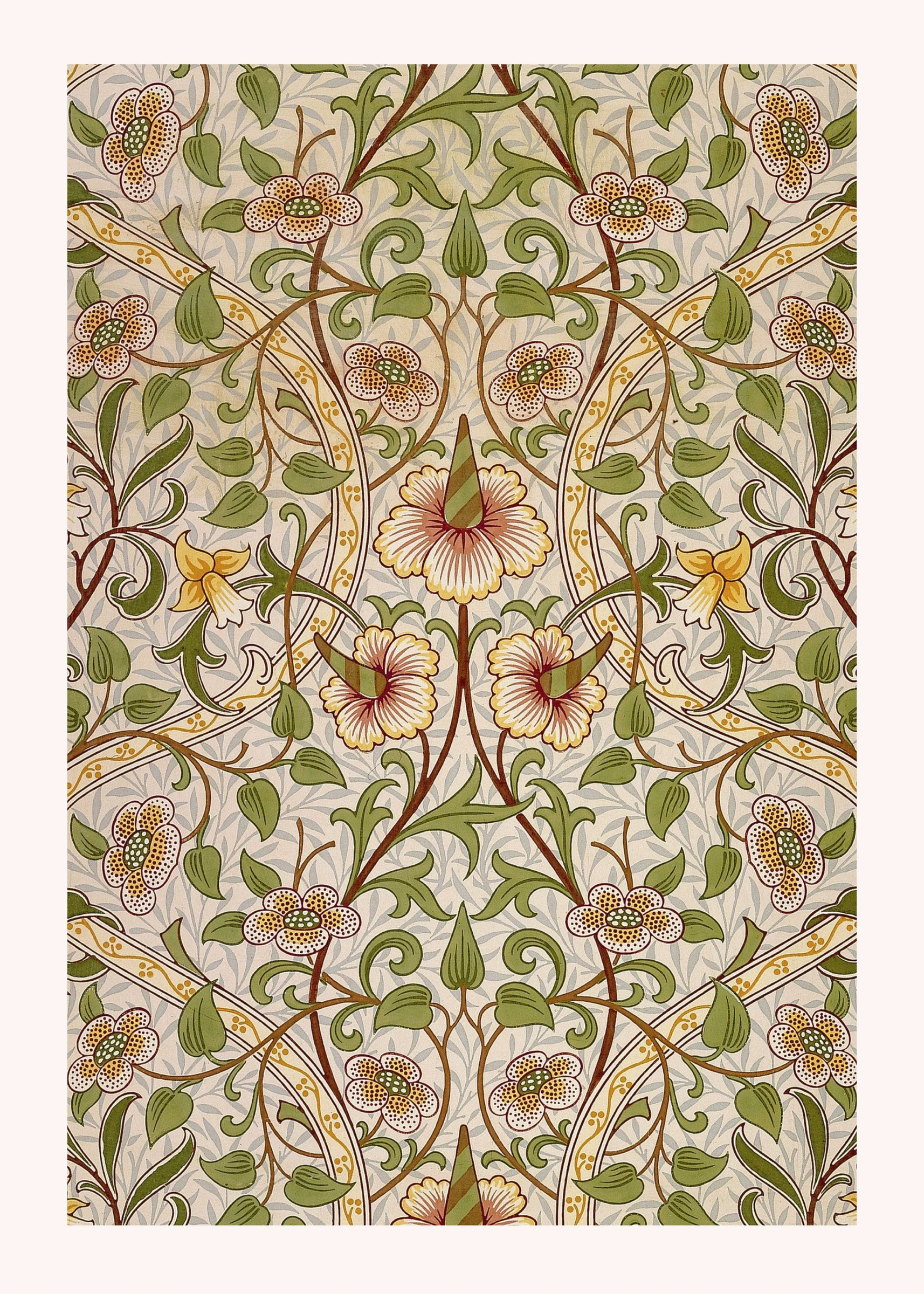 Symmetrical Pink and Green Floral Pattern