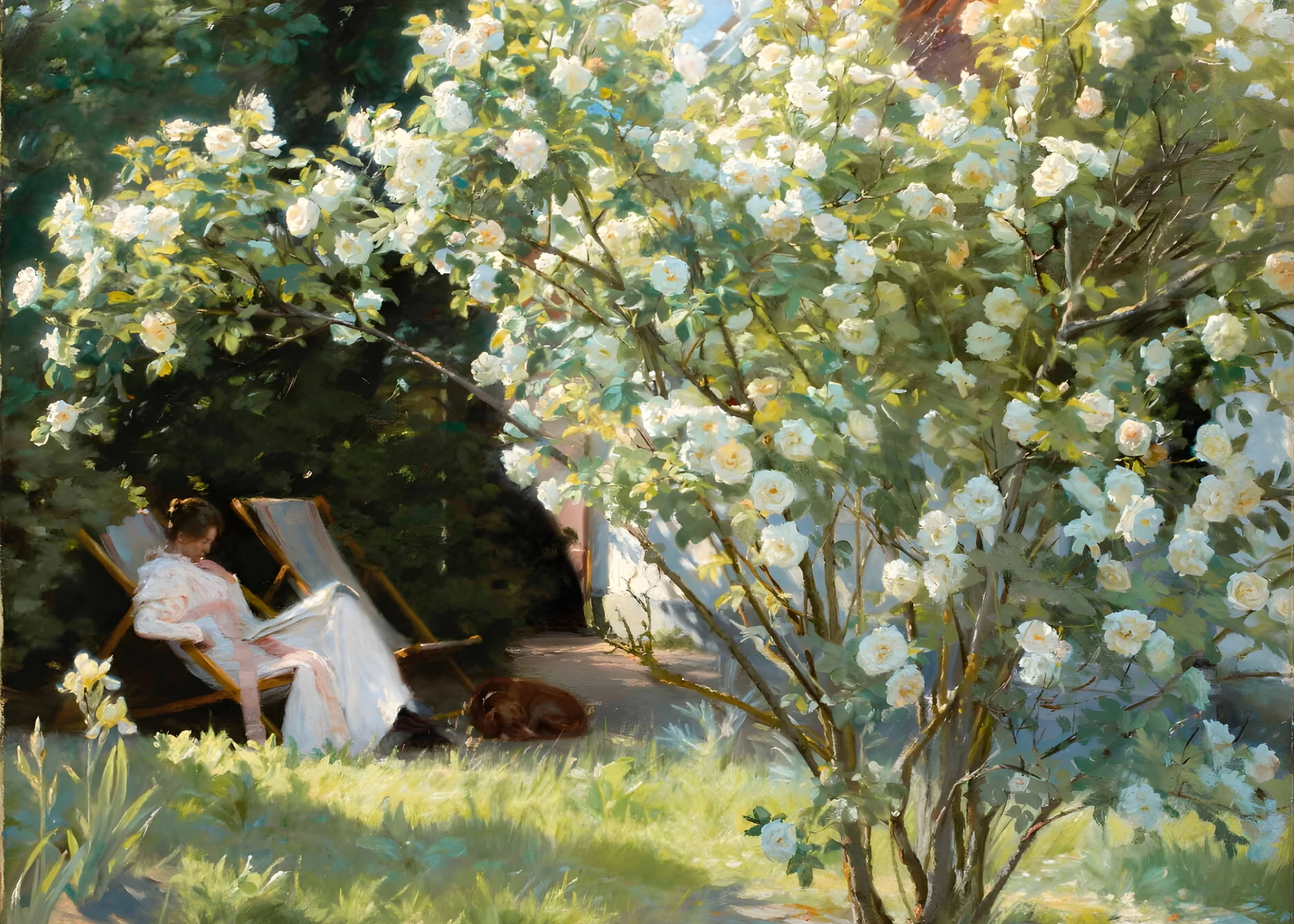 Seated Figure Beneath White Blossoms