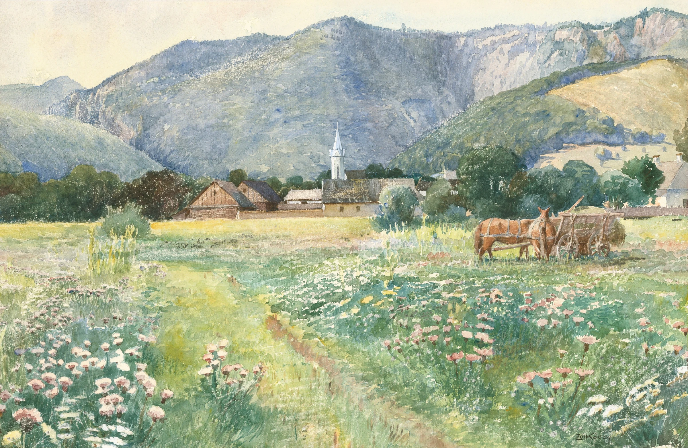 Landscape with a blooming meadow by Július Zorkóczy