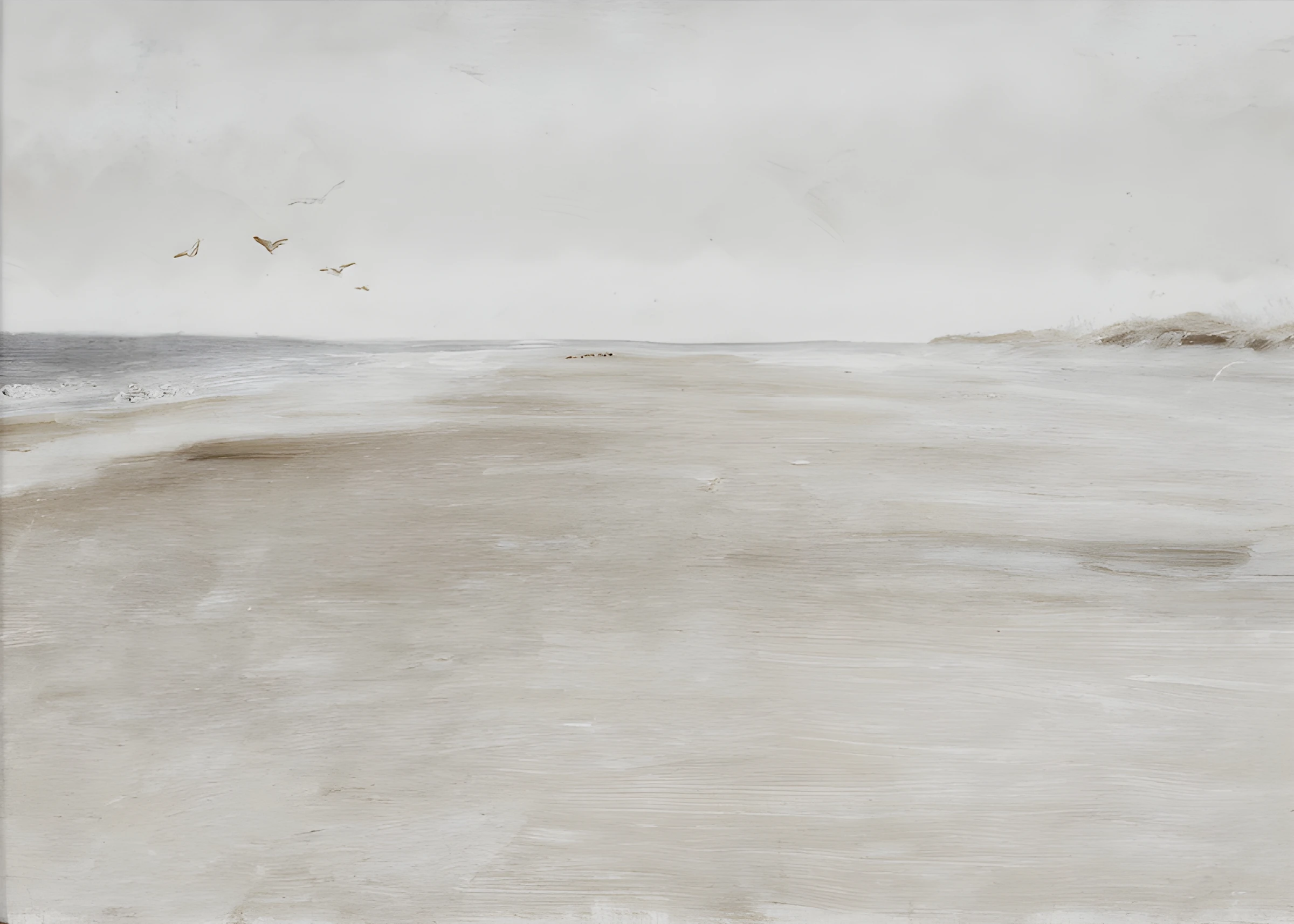 Shorebirds Above a Muted Beach