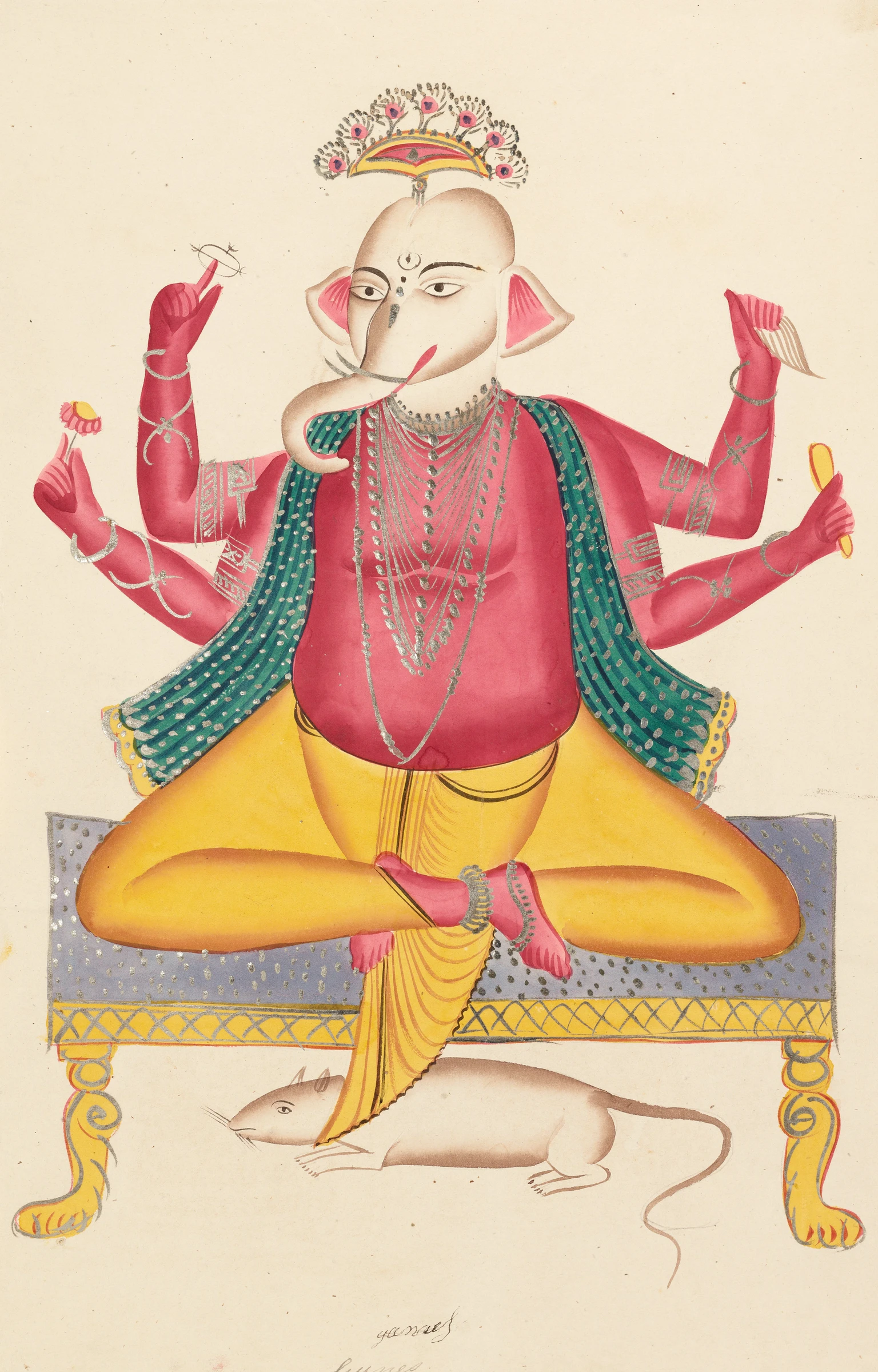 Ganesha Seated on Stool and Rat Mount during 19th century painting