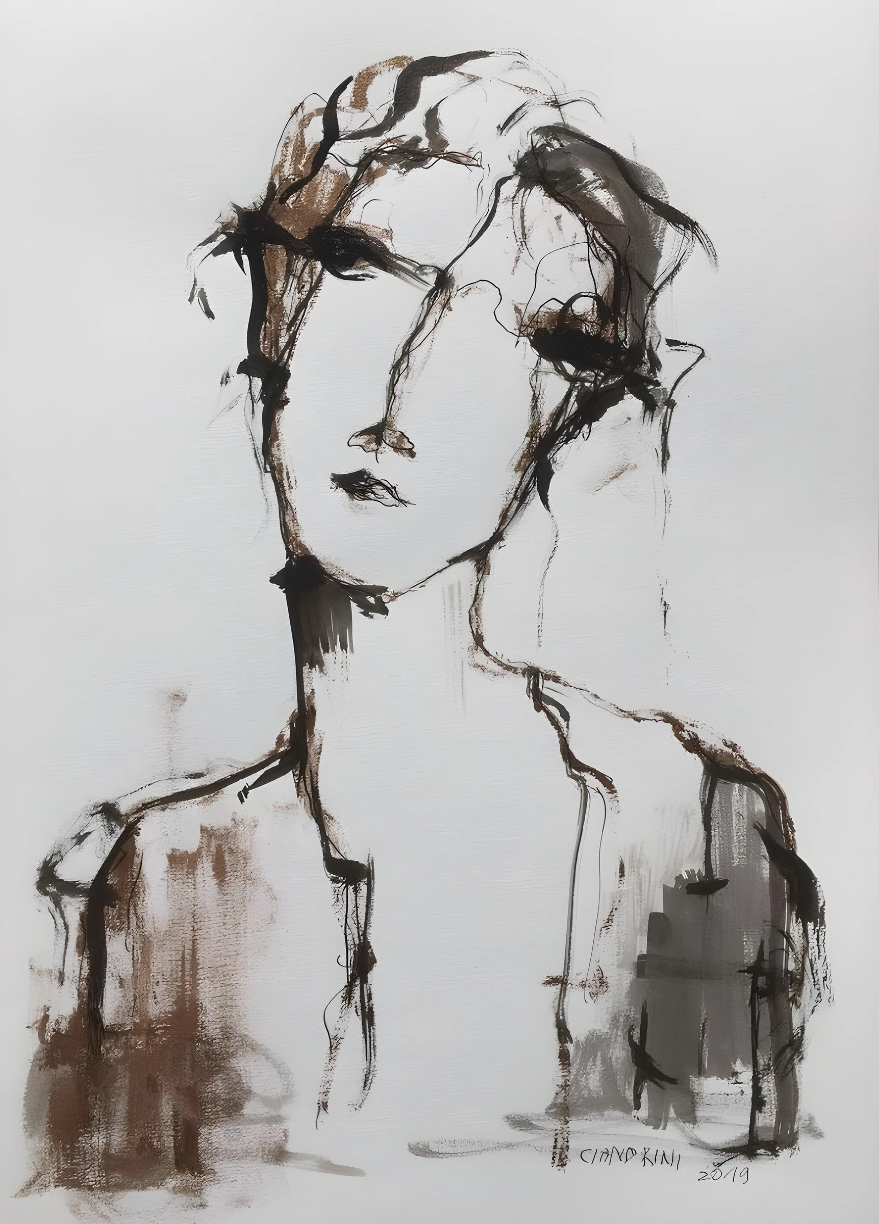 Loose Portrait in Grey Wash