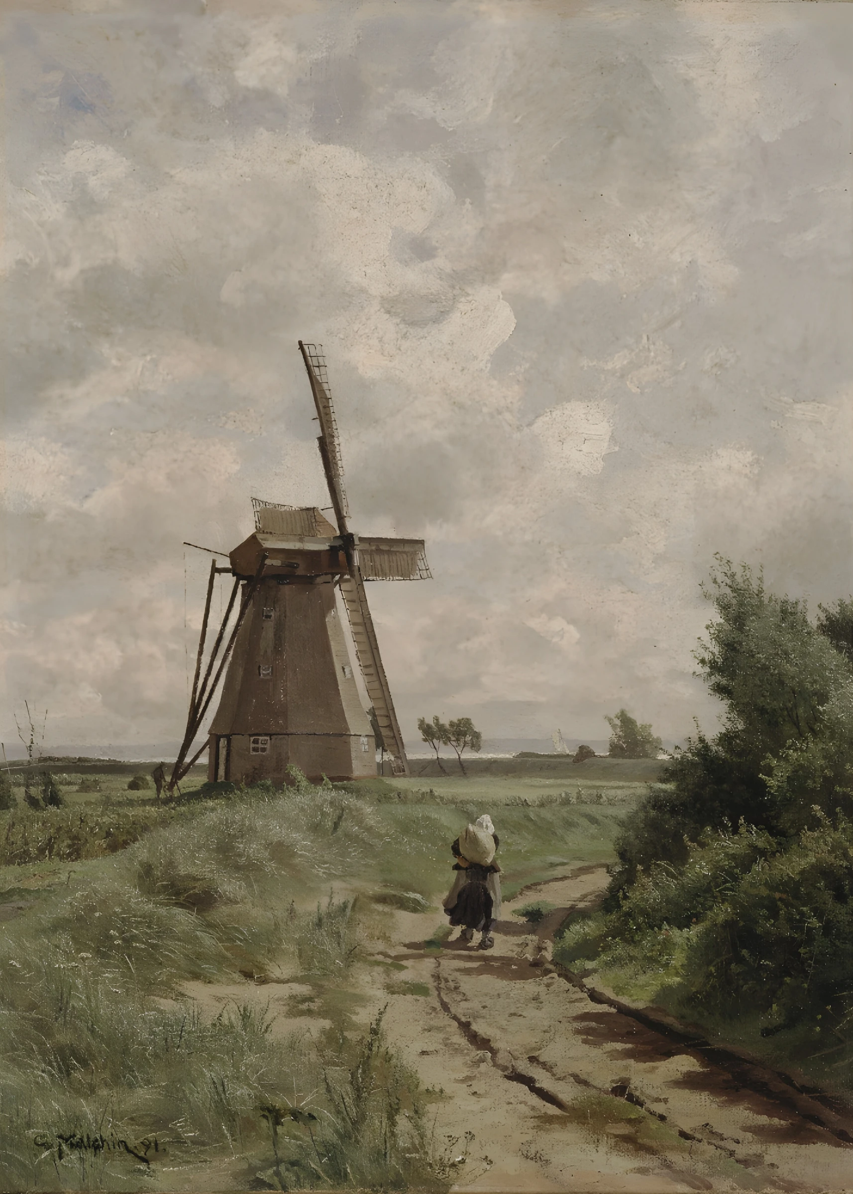 Windmill Beside a Country Track