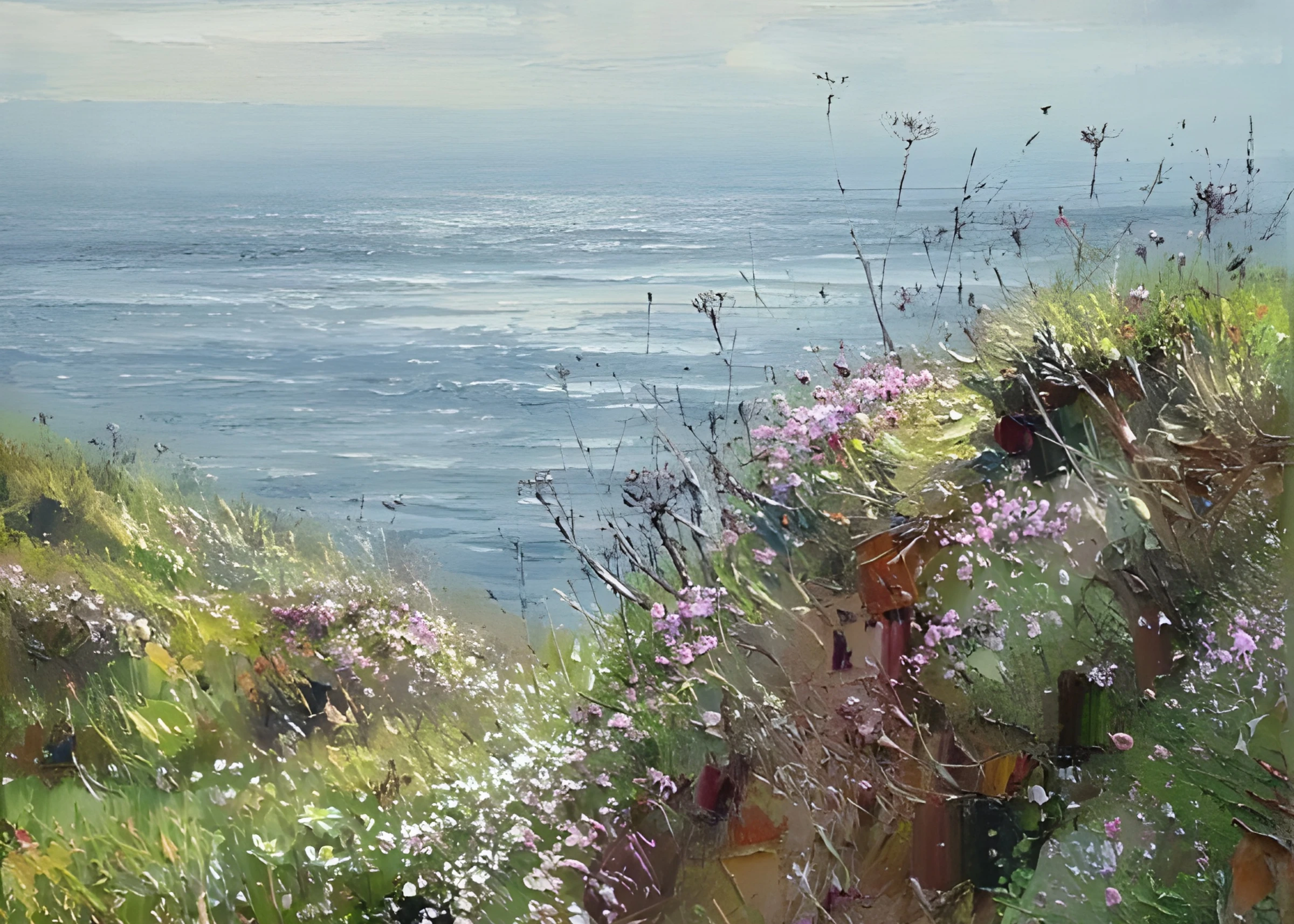 Wildflowers Above a Blue Coast