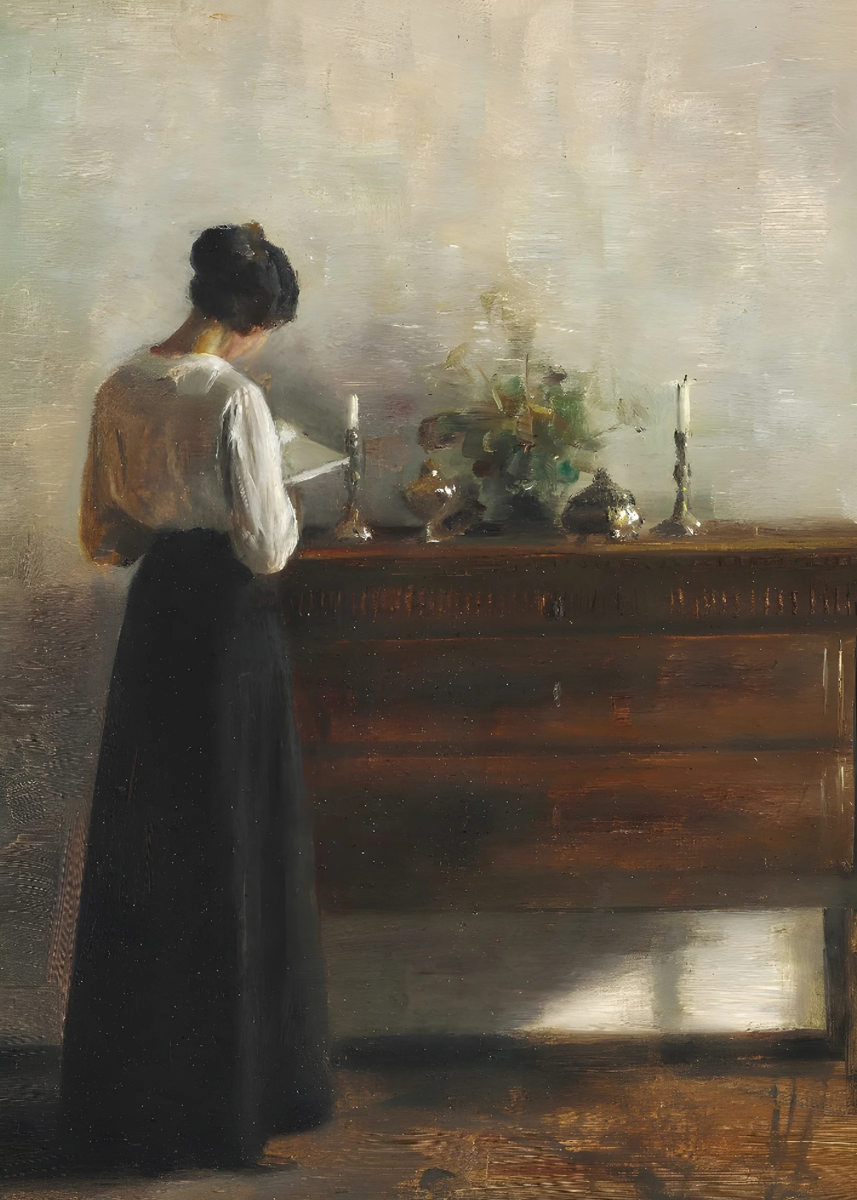 Woman Arranging Flowers Indoors