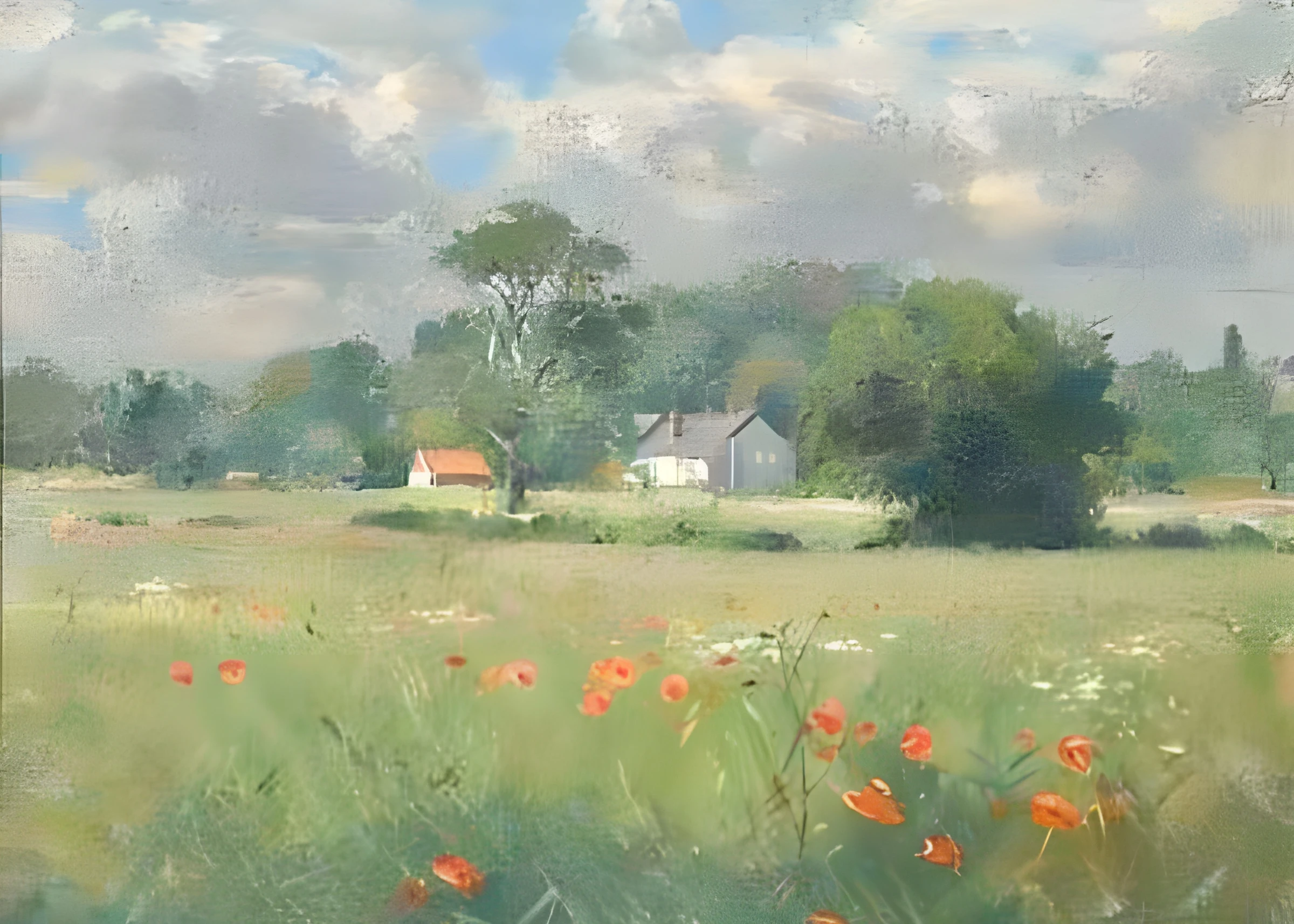 Poppies Before a Distant Farm