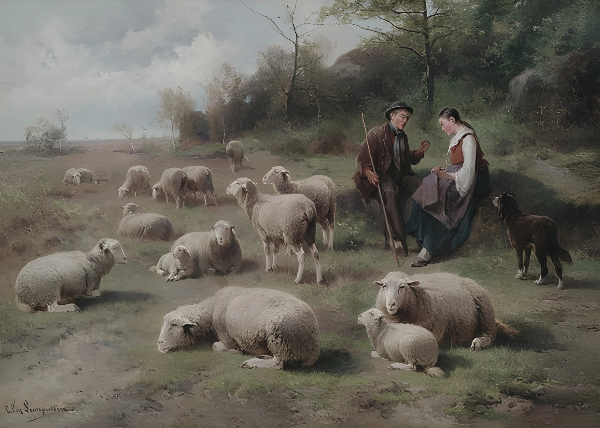 Shepherds with a Resting Flock