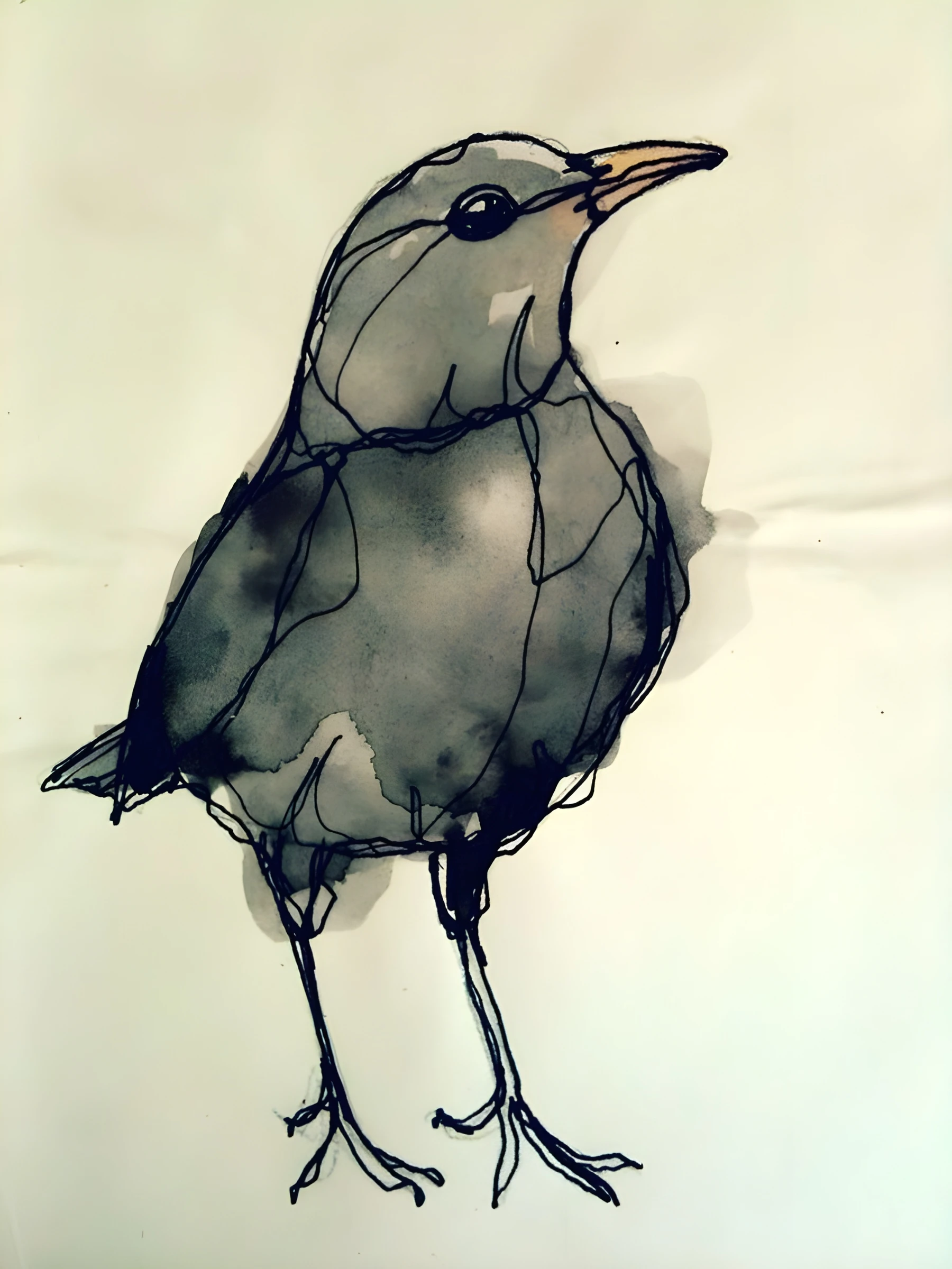 Small Bird in Grey-Green Wash