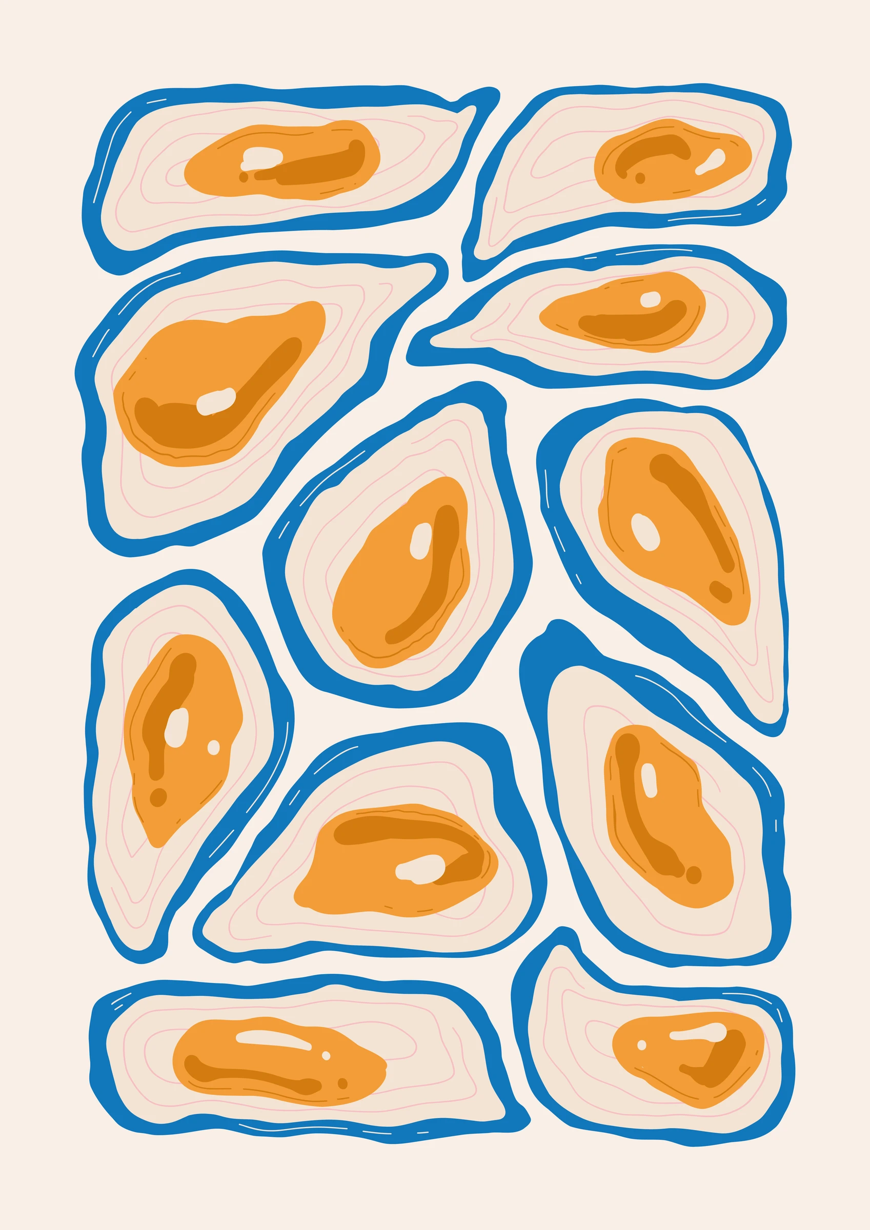 Orange Shellfish on Blue Lines