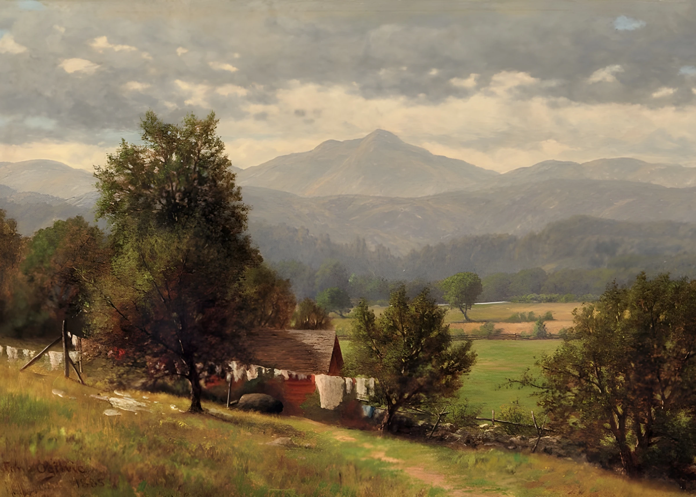 Farmstead Below Mountain Ridges