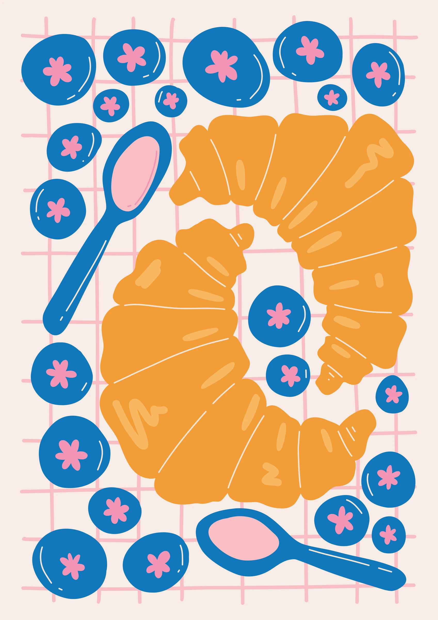 Croissant with Blue Flowers