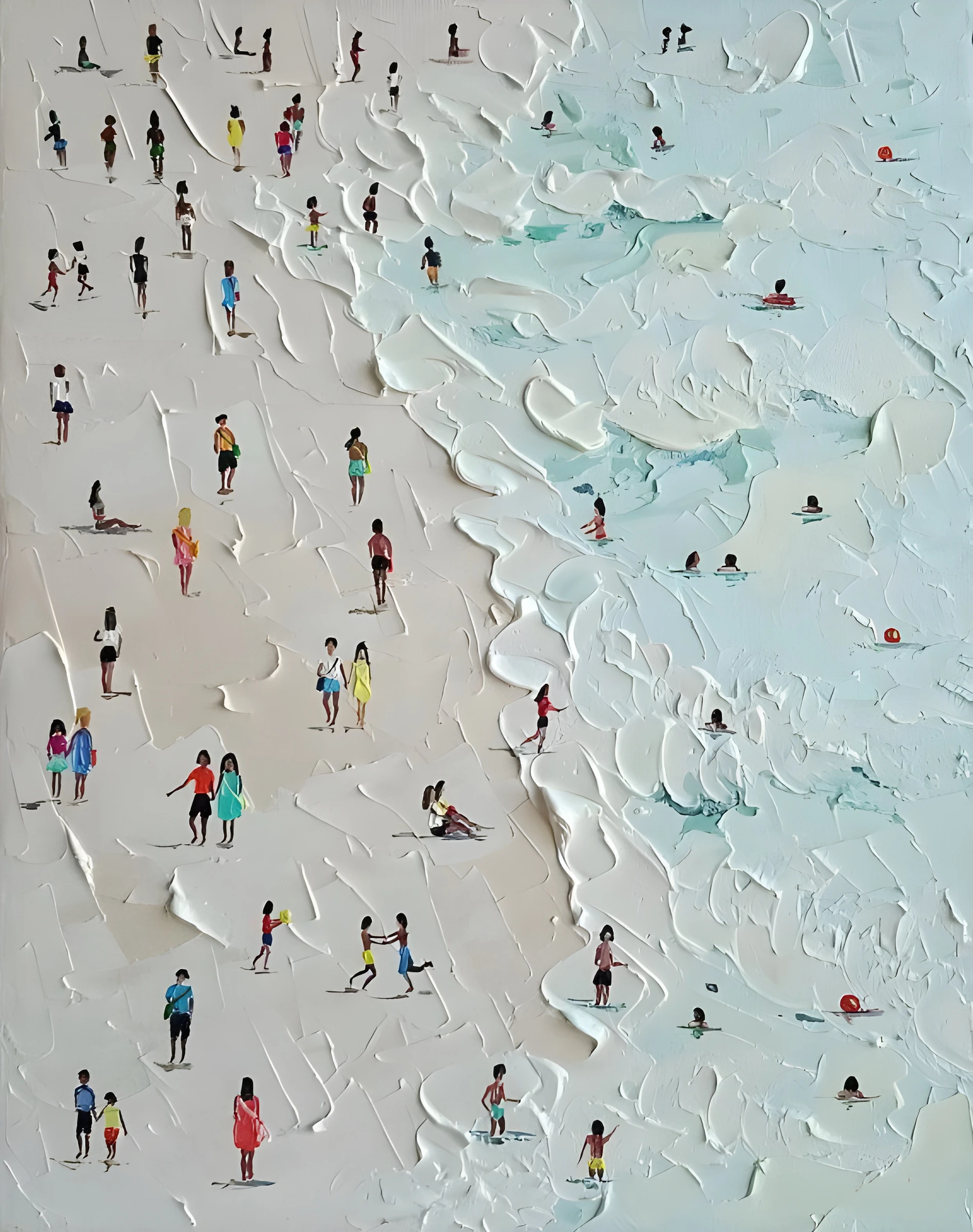 Small Beachgoers Beside Pale Water