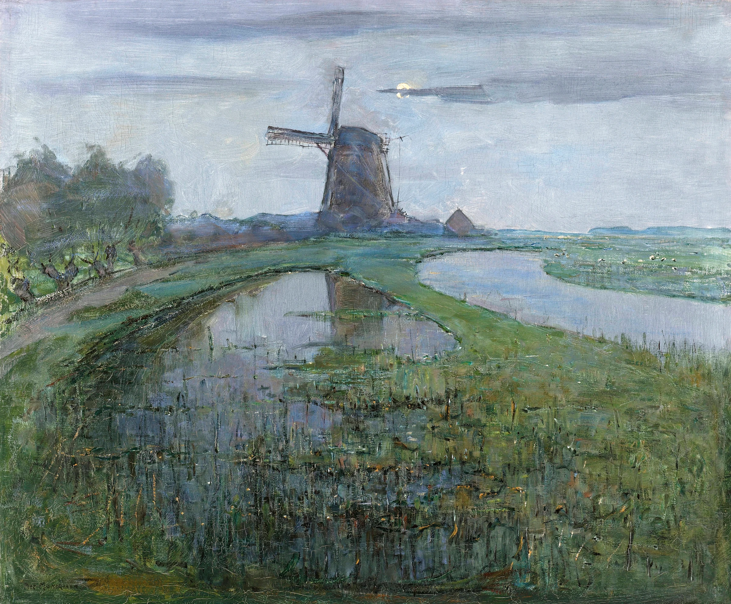Oostzijdse Mill along the River Gein by Moonlight (1903) painting in