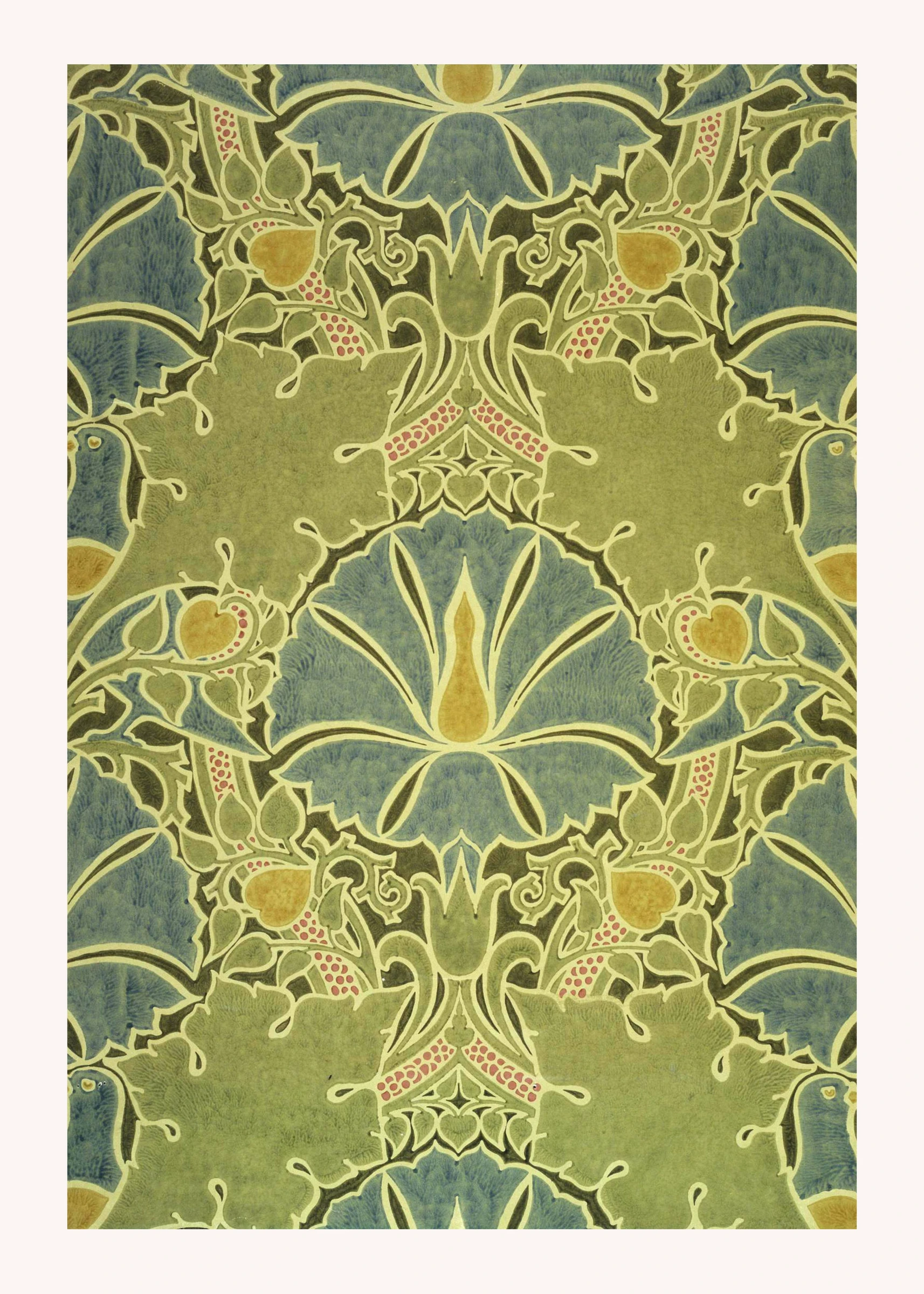 Gold Botanical Pattern on Dark Green