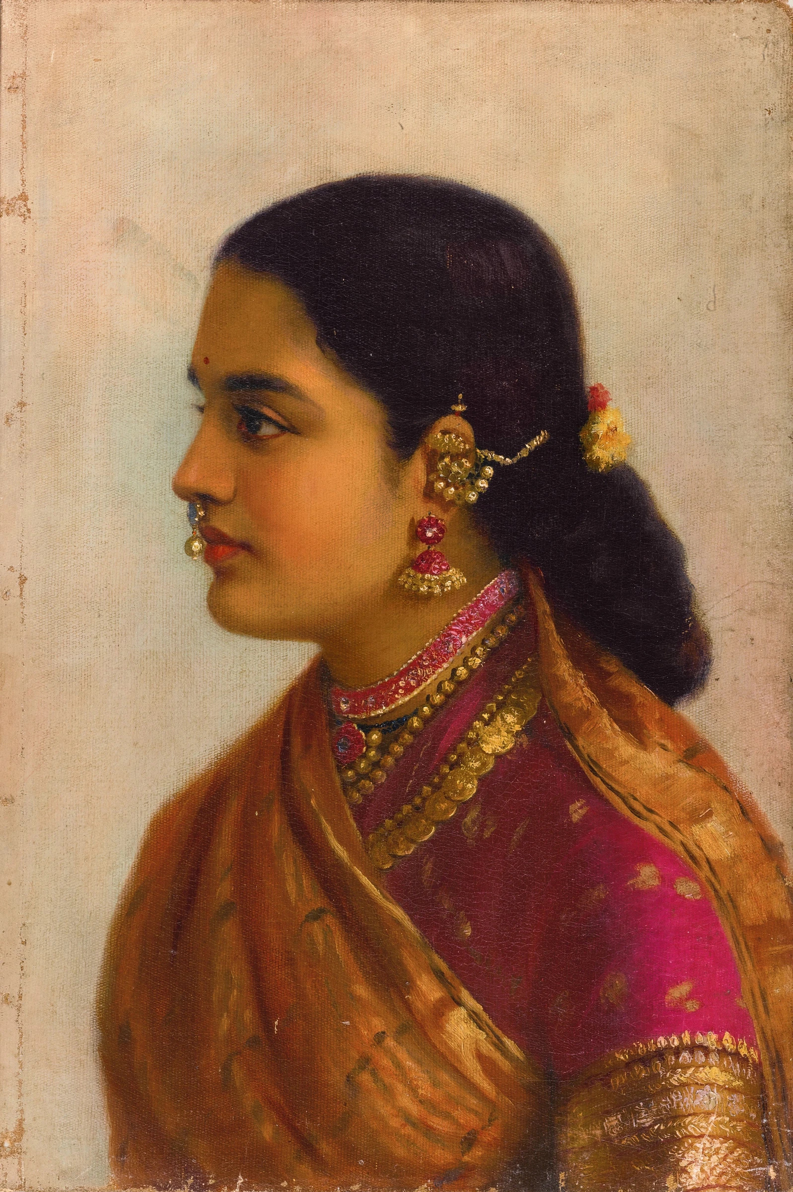 Untitled (Portrait of a Young Woman in Russet and Crimson Sari) 1890