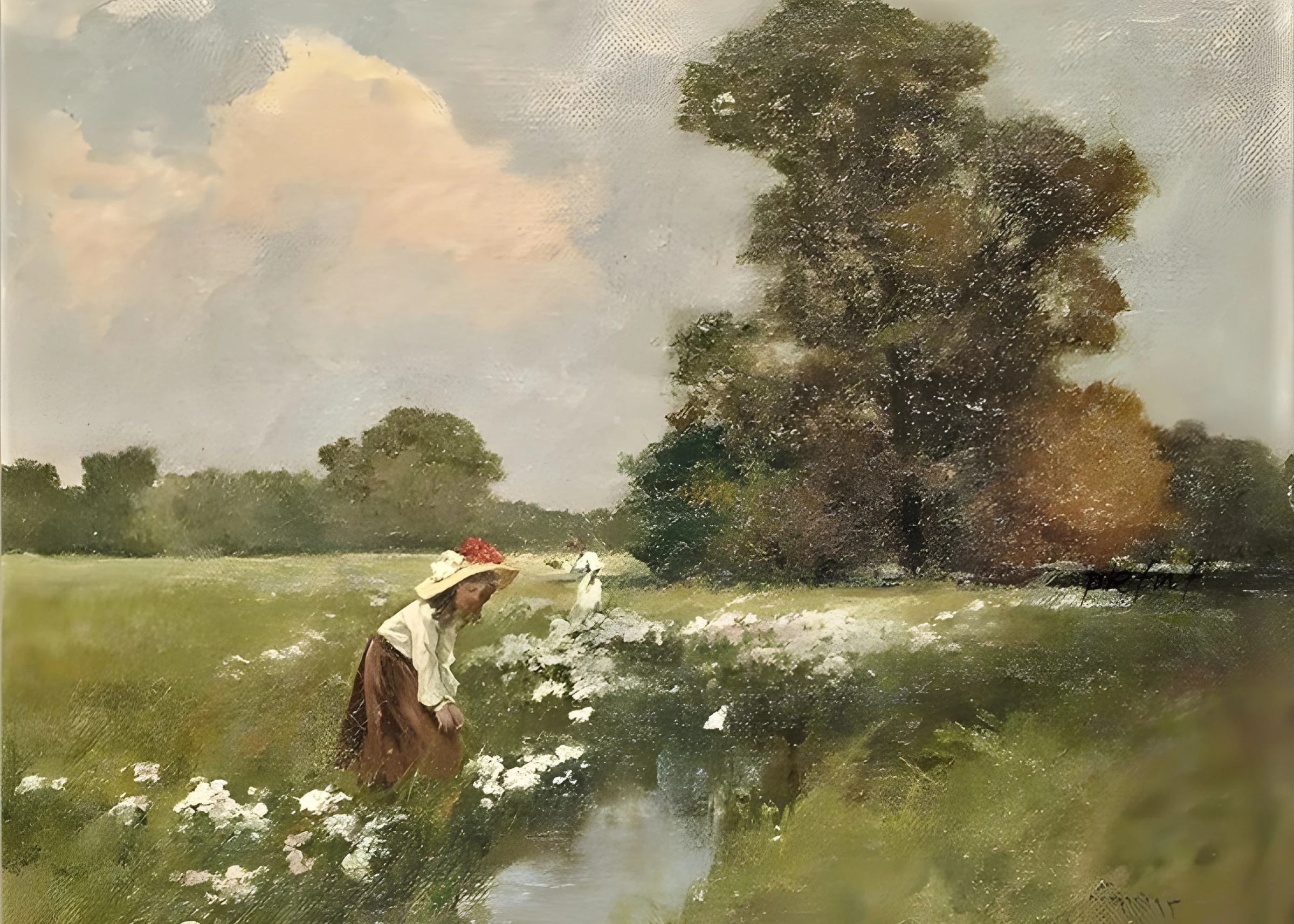 Figure Beside a Flowering Stream