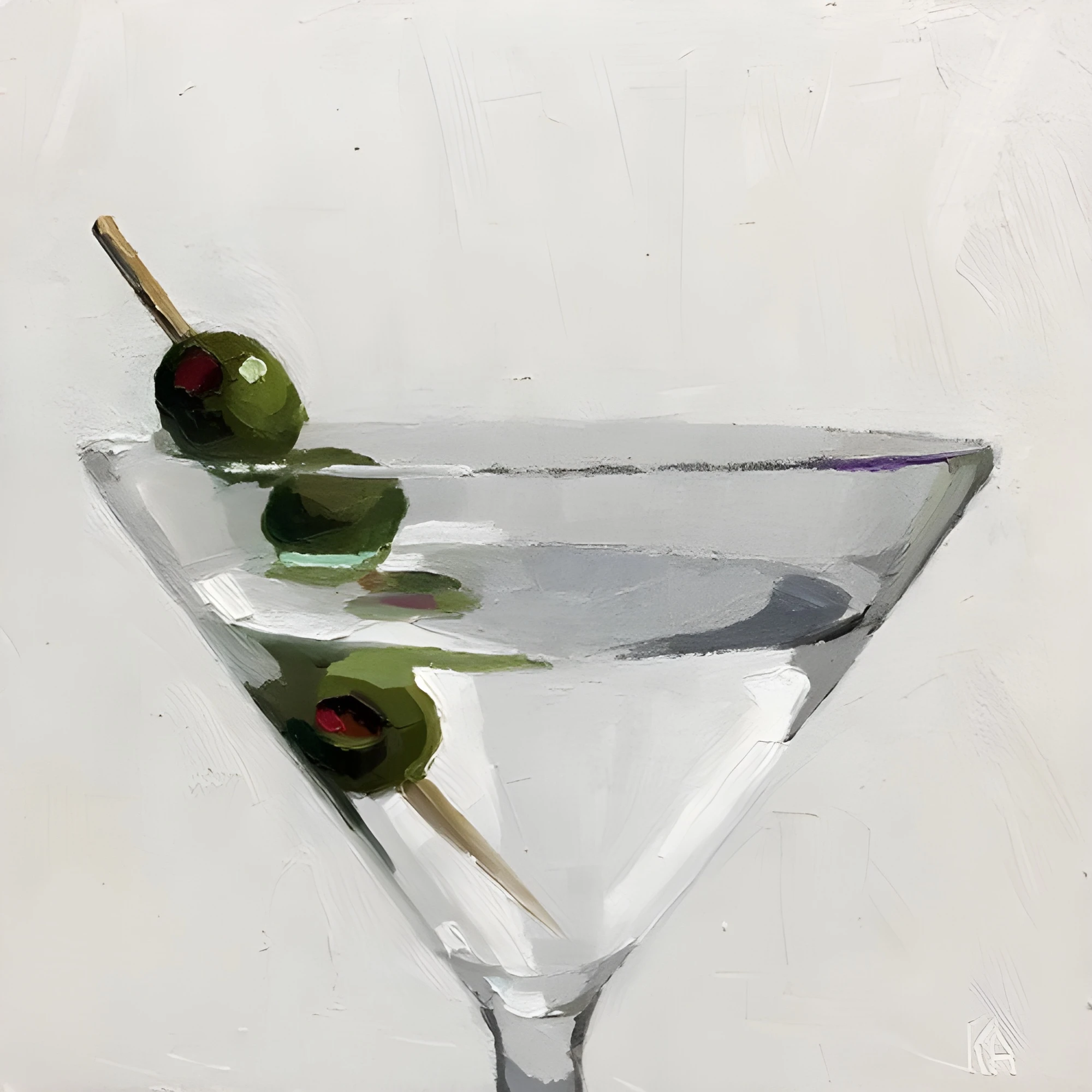 Cocktail Glass with Green Olives