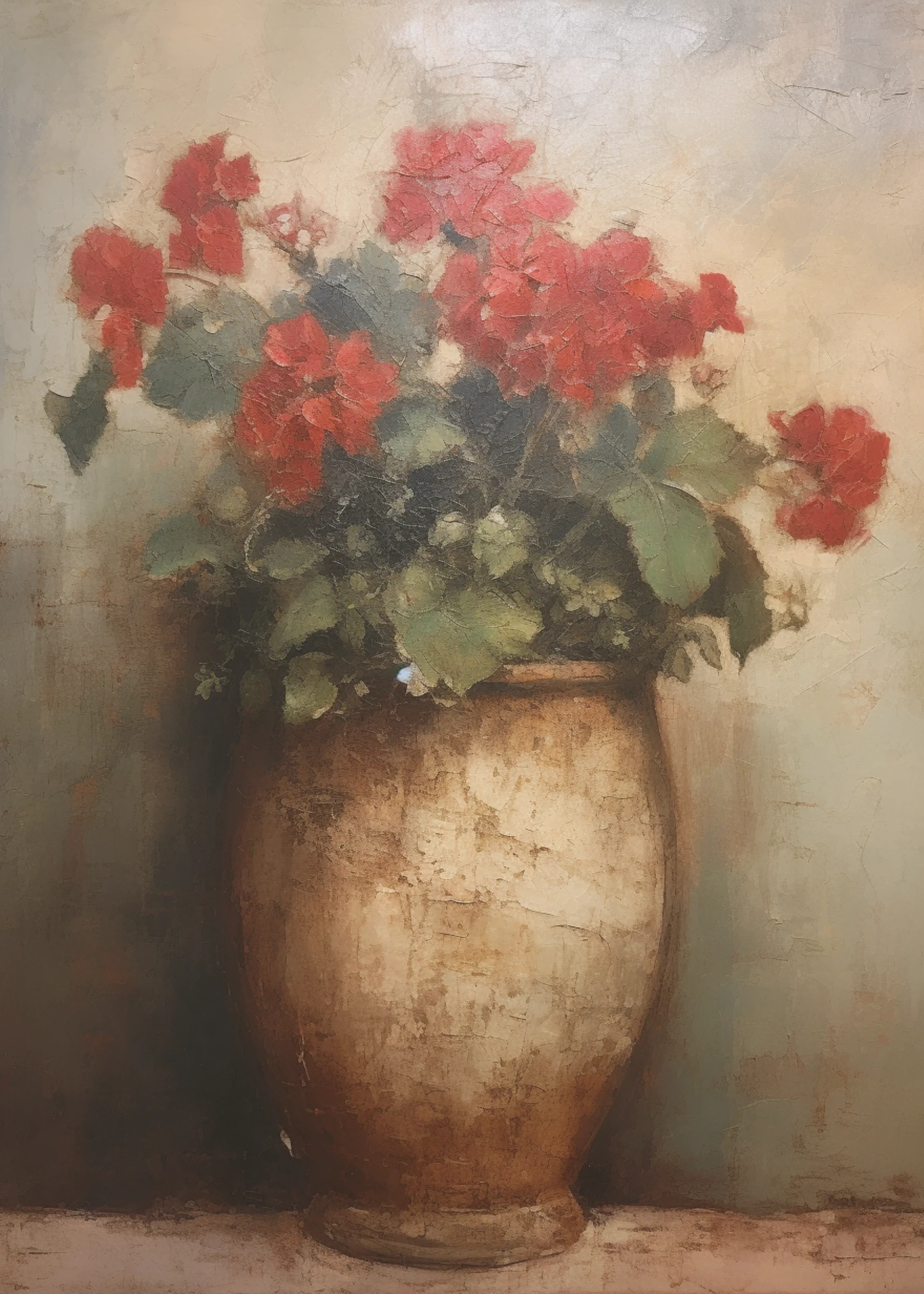 Red Roses in an Earthen Vase