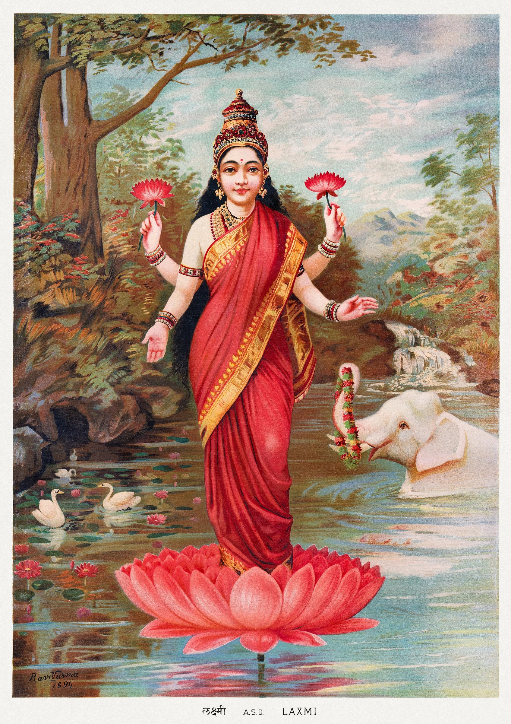 Lakshmi (1894), vintage Hindu Goddess illustration