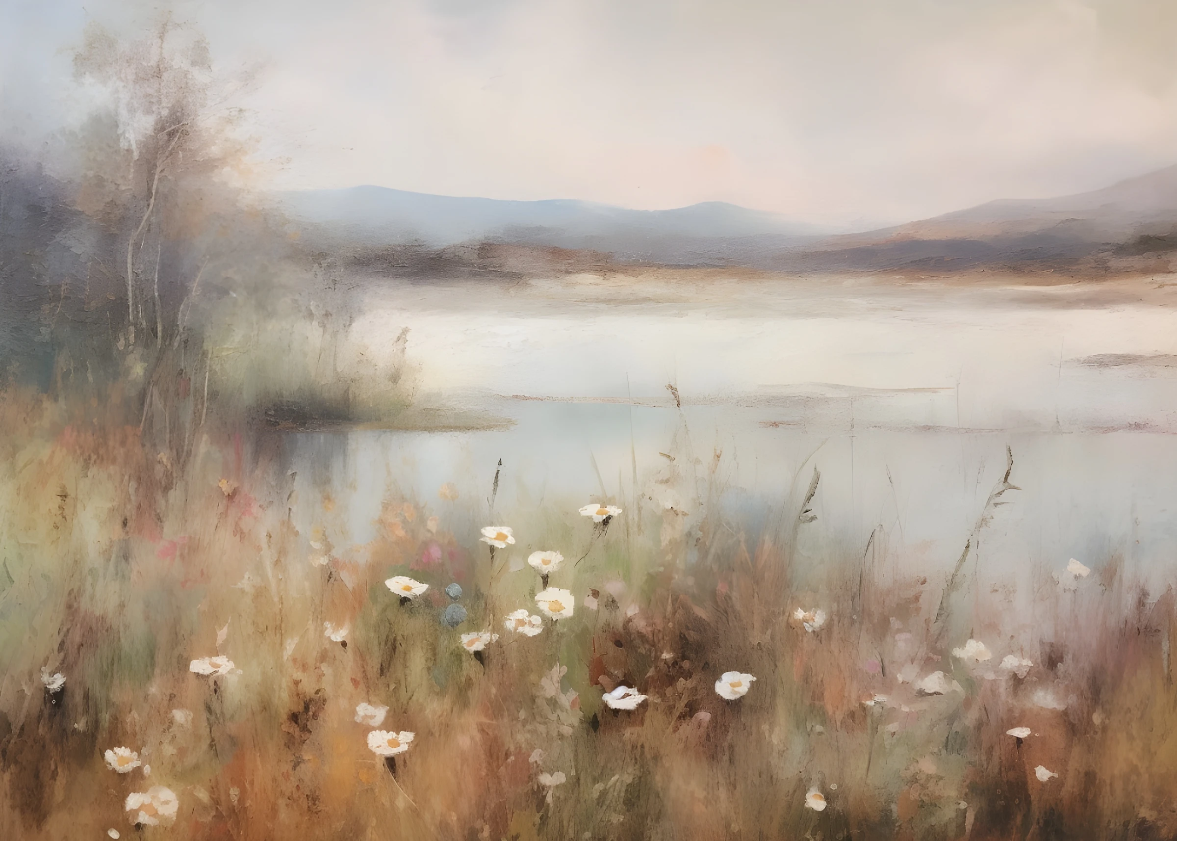 Pale Blossoms Beside Still Water