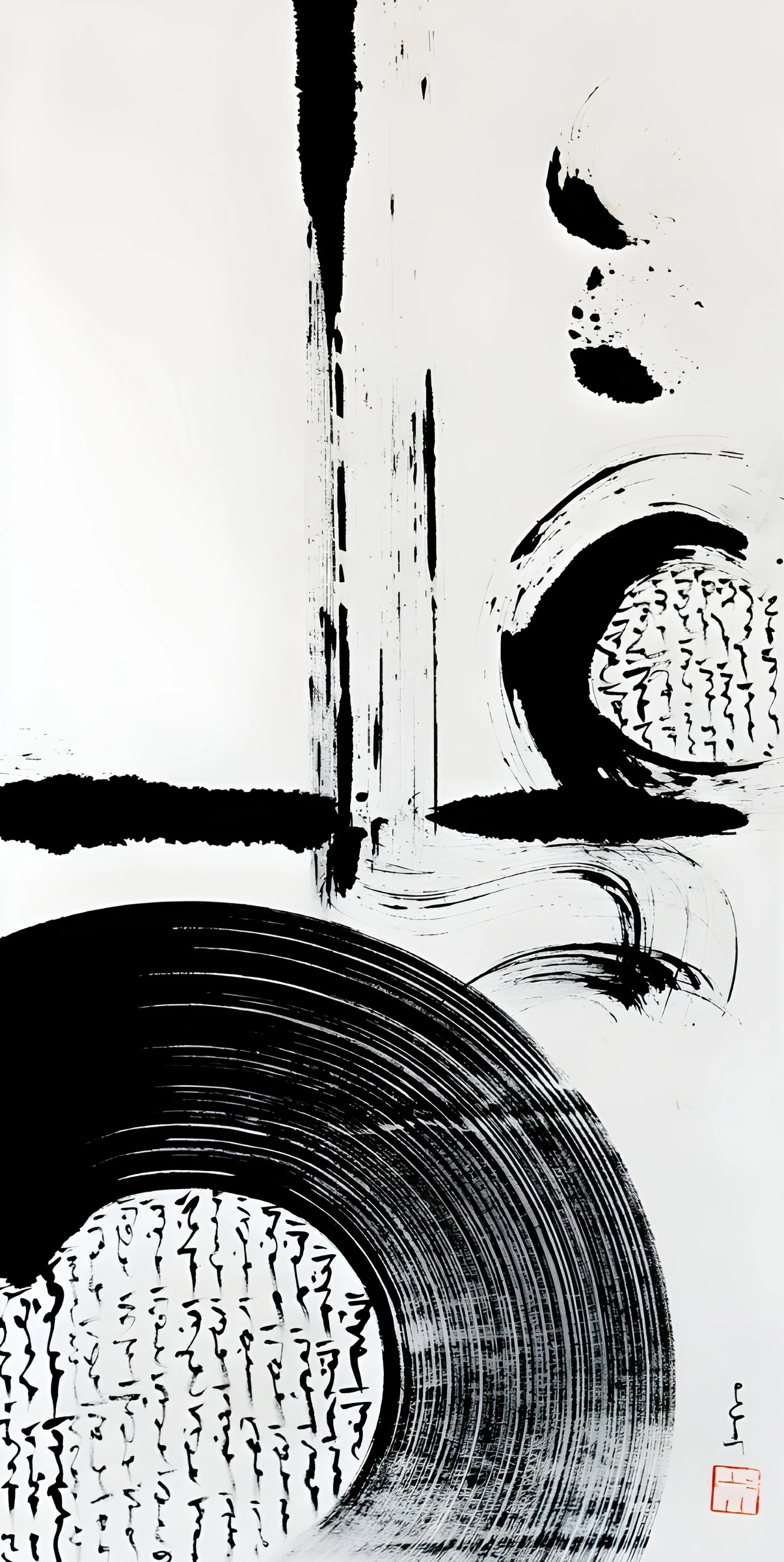 Circular Brush Marks and Grid Texture