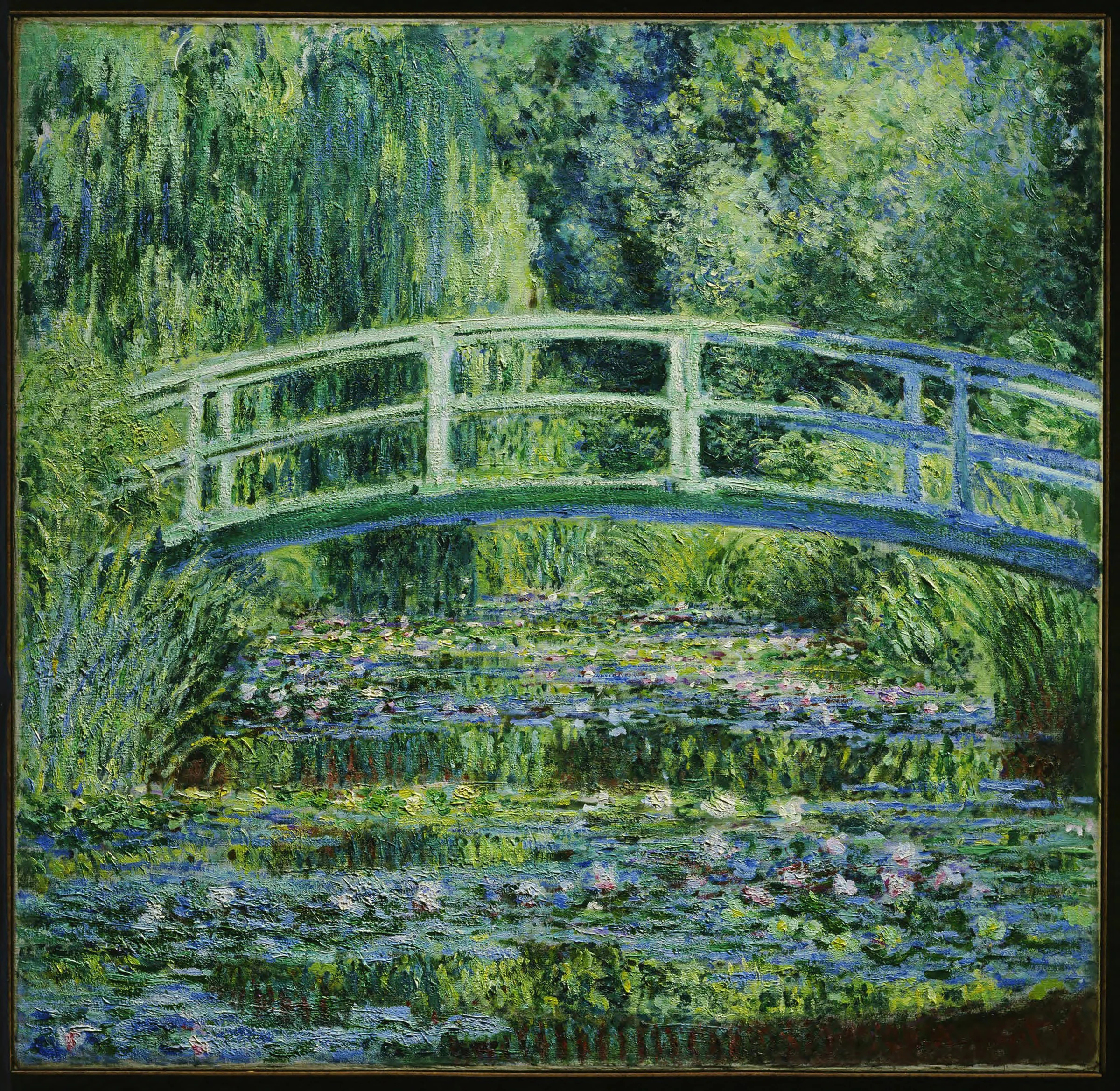 Green Bridge Over a Lily Pond