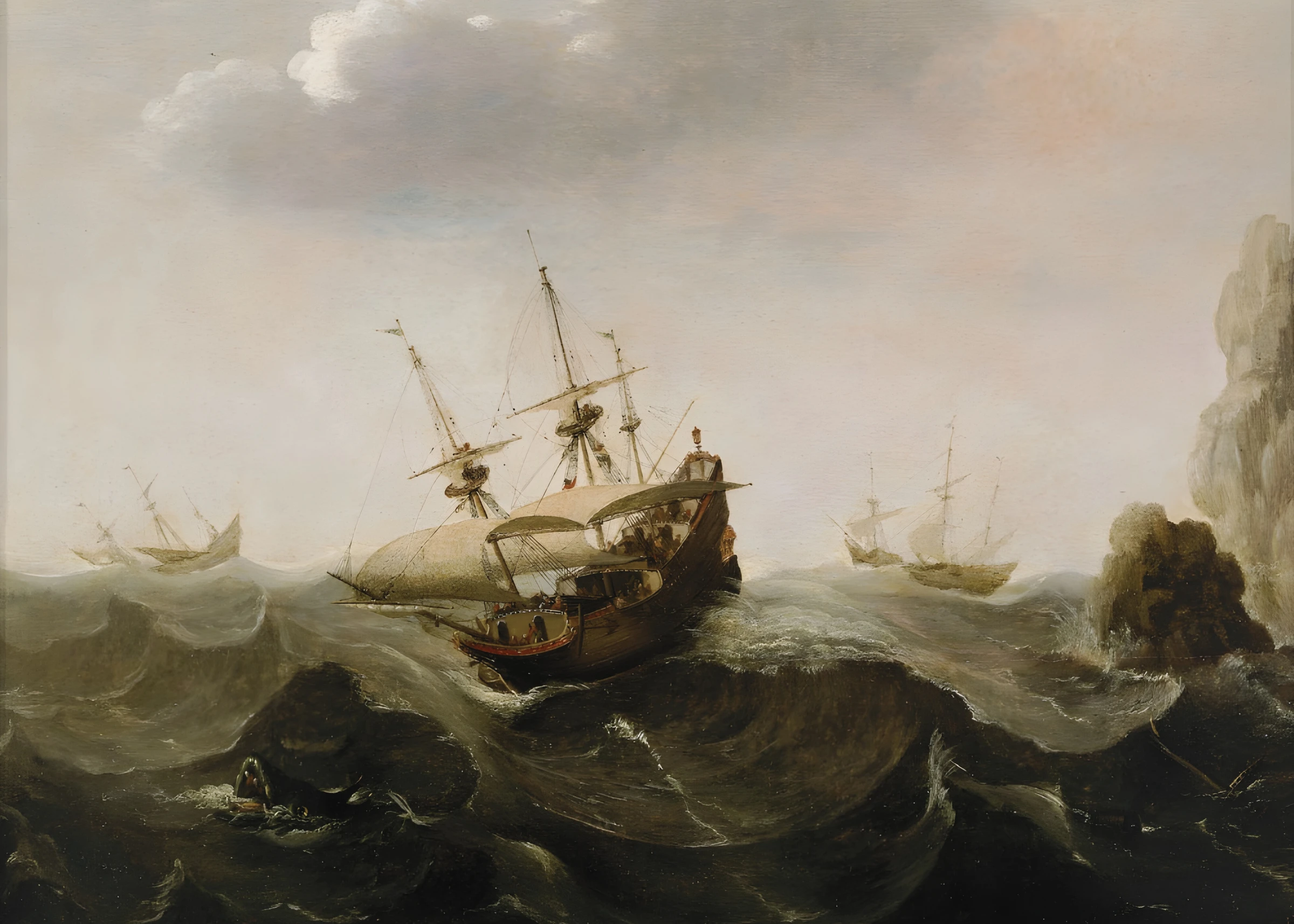 Sailing Ship in Rough Water